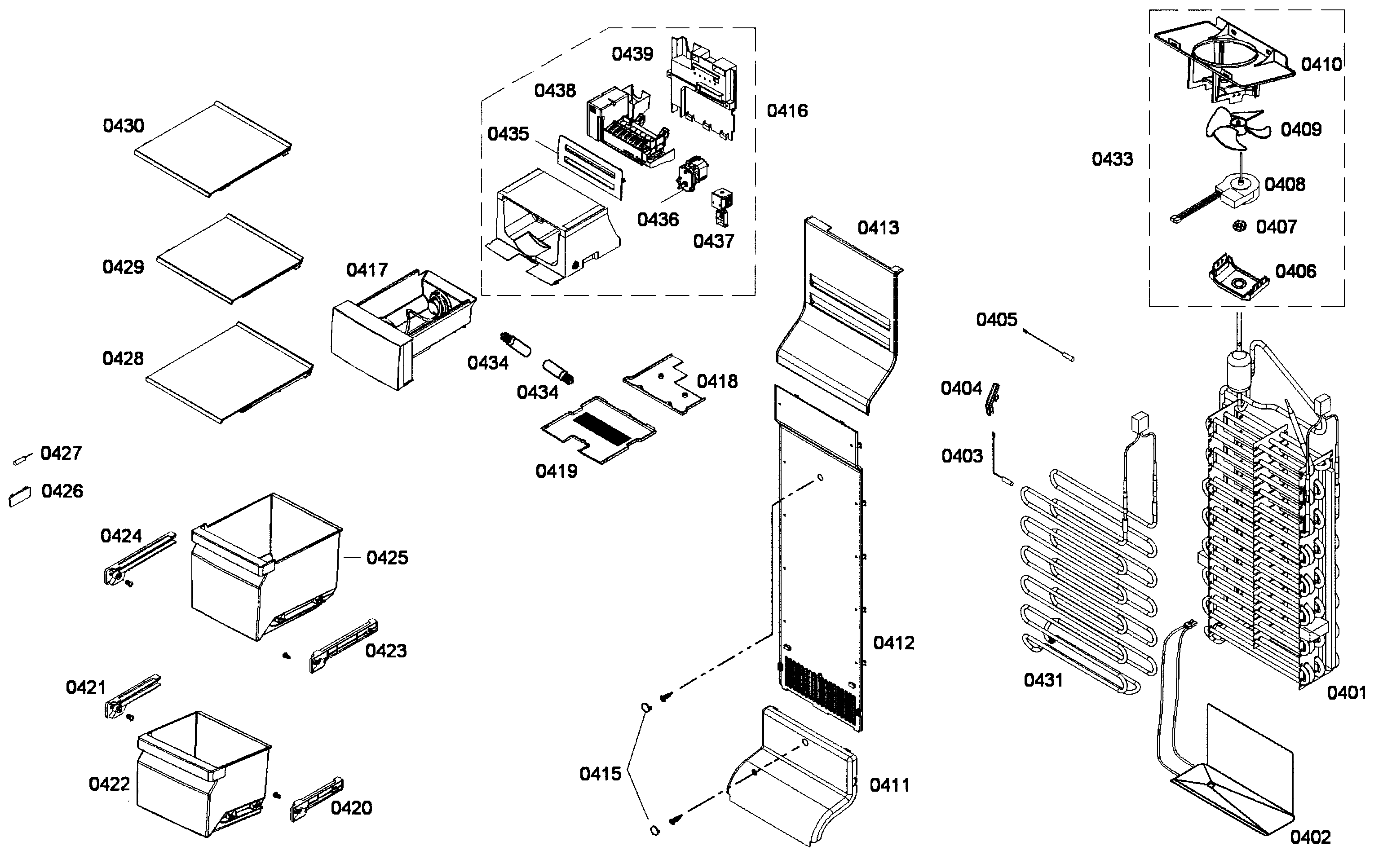 Bosch B22CS50SNW/01 freezer assy diagram