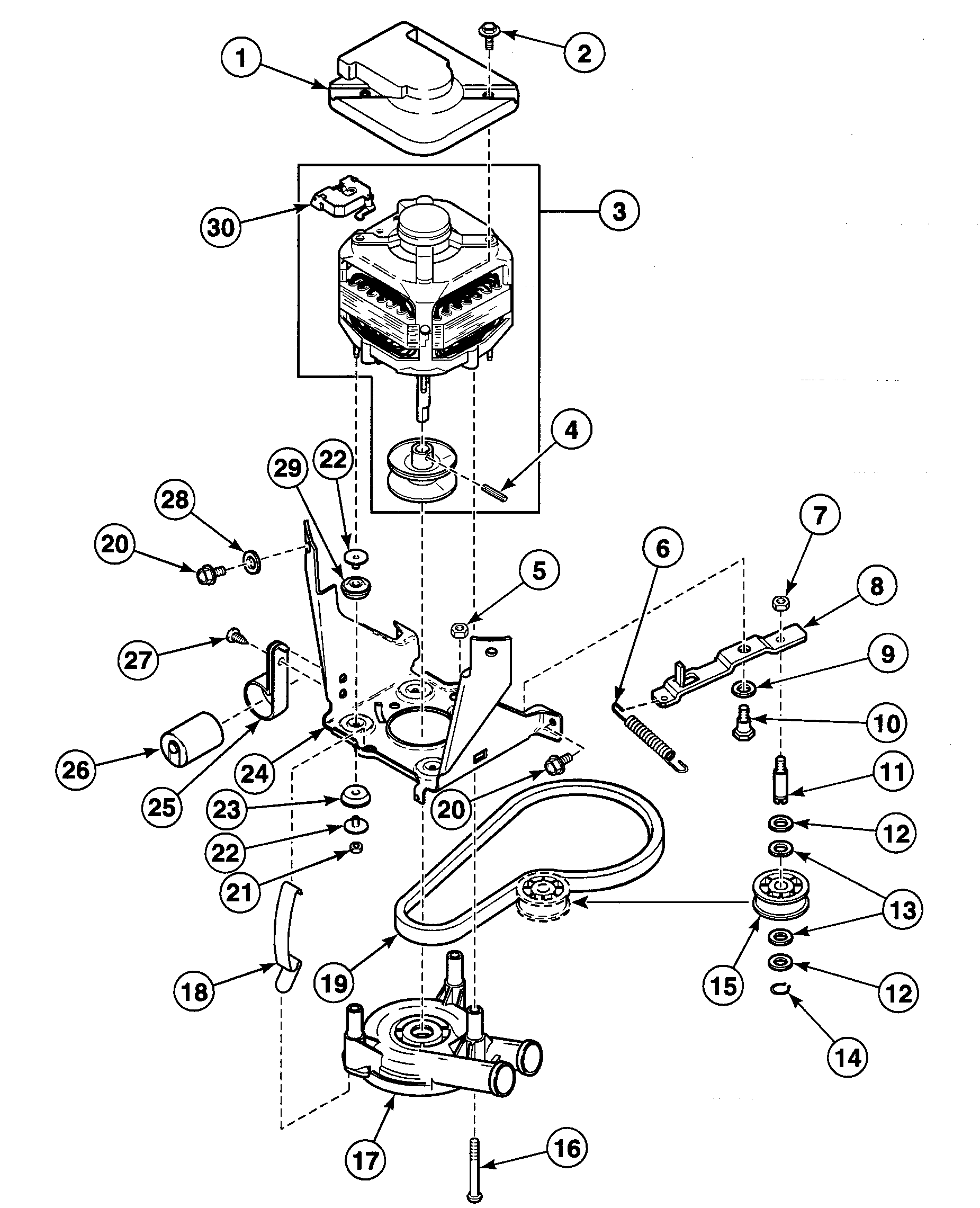 Speed Queen SWT210WN1124 motor assy diagram