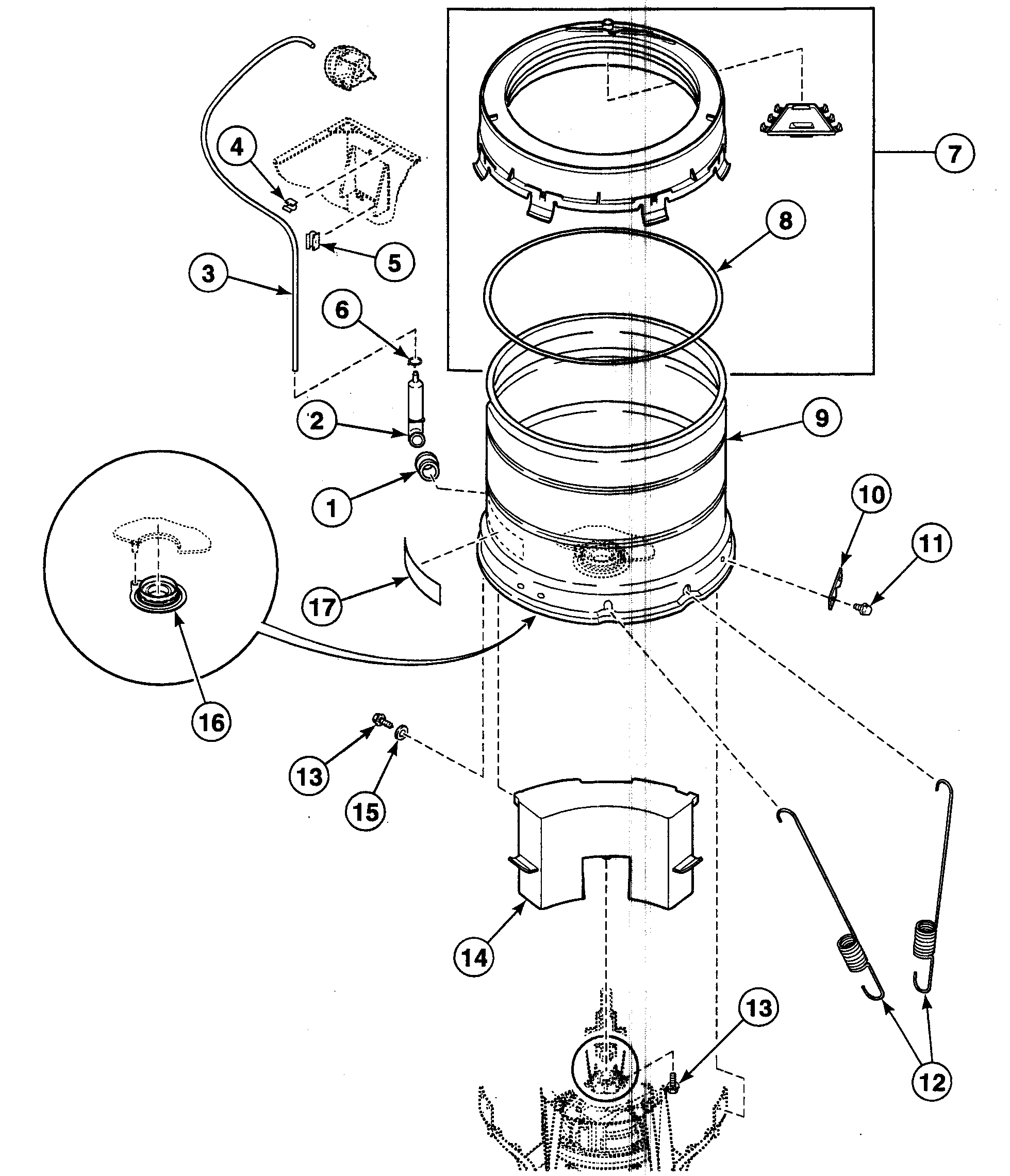 Speed Queen SWT210WN1124 outer tub diagram