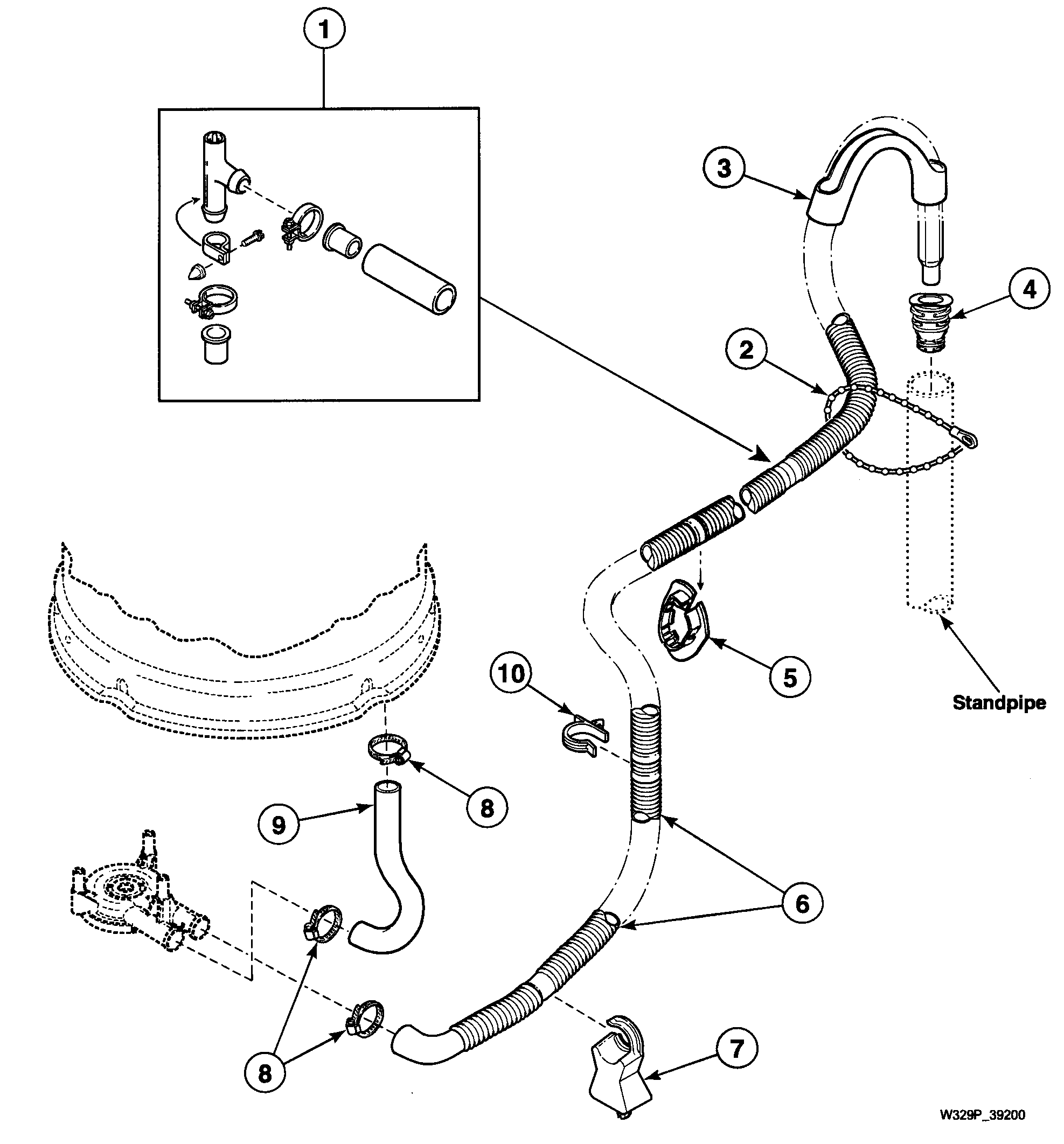 Speed Queen SWT210WN1124 drain hose diagram