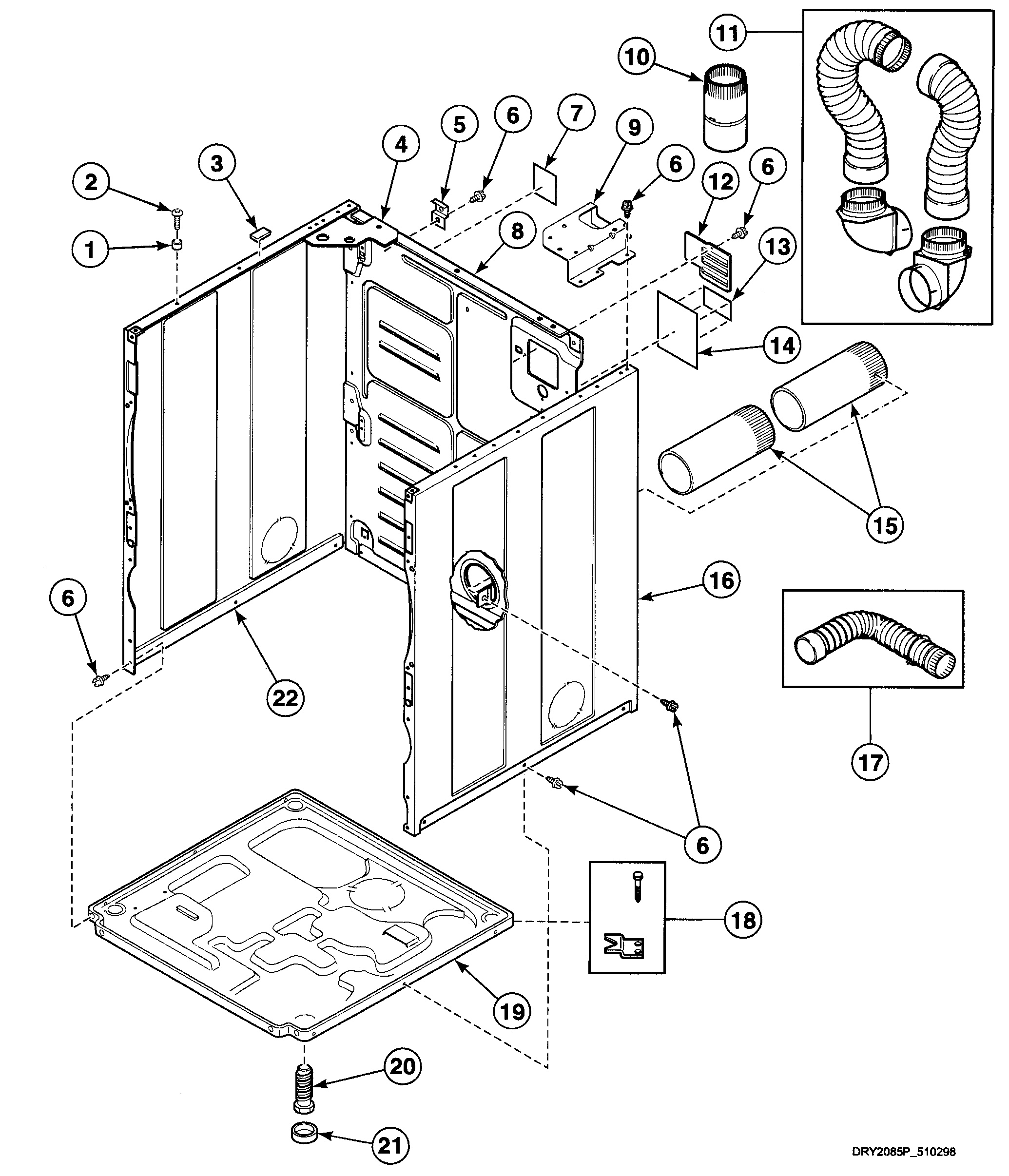 Speed Queen SDE907WF1500 cabinet diagram