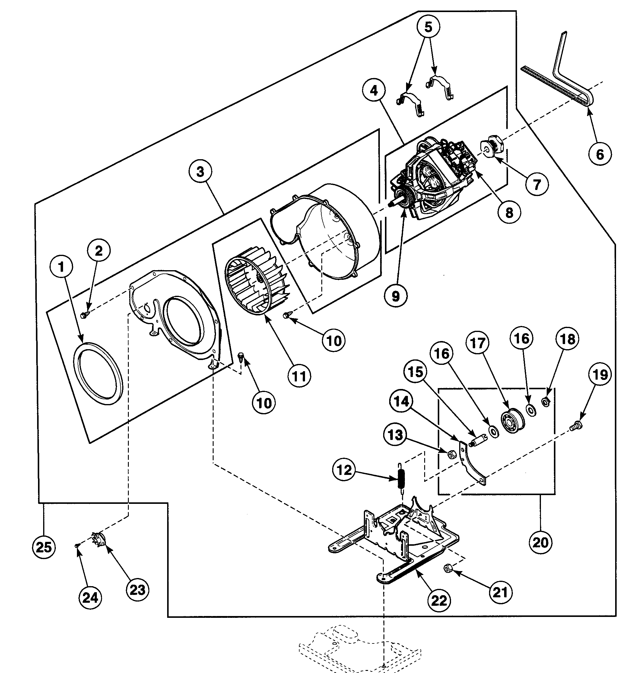 Speed Queen SDE707LF1500 motor assy diagram