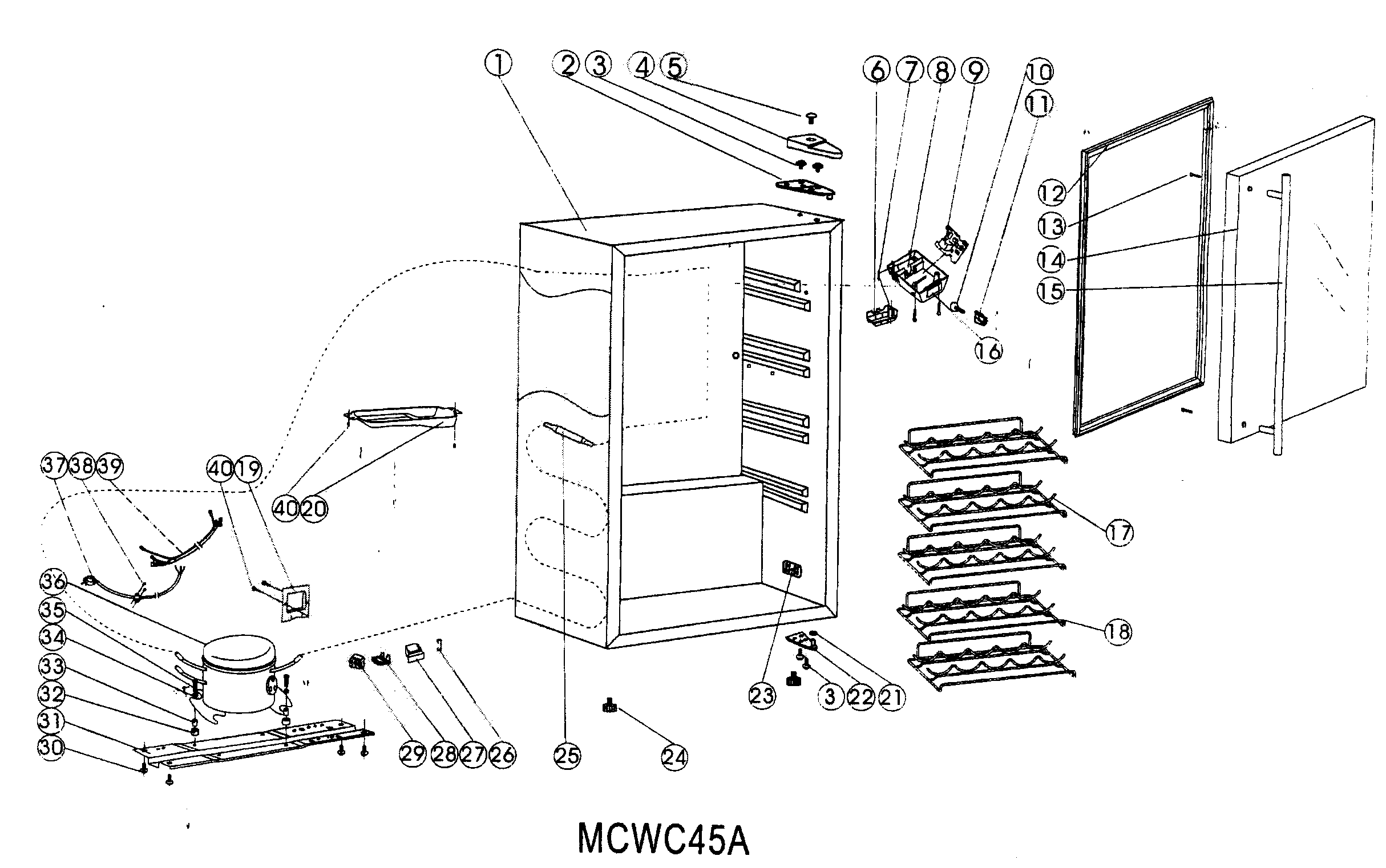Magic Chef MCWC45A cabinet parts diagram
