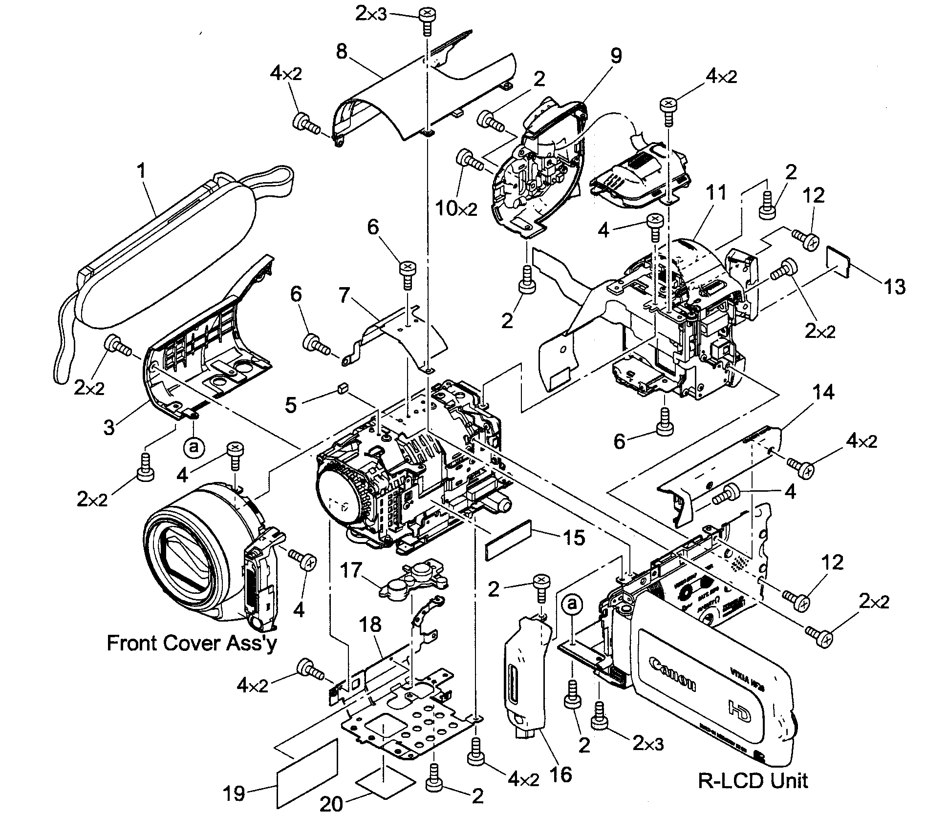 Canon HF200A cabinet parts 1 diagram