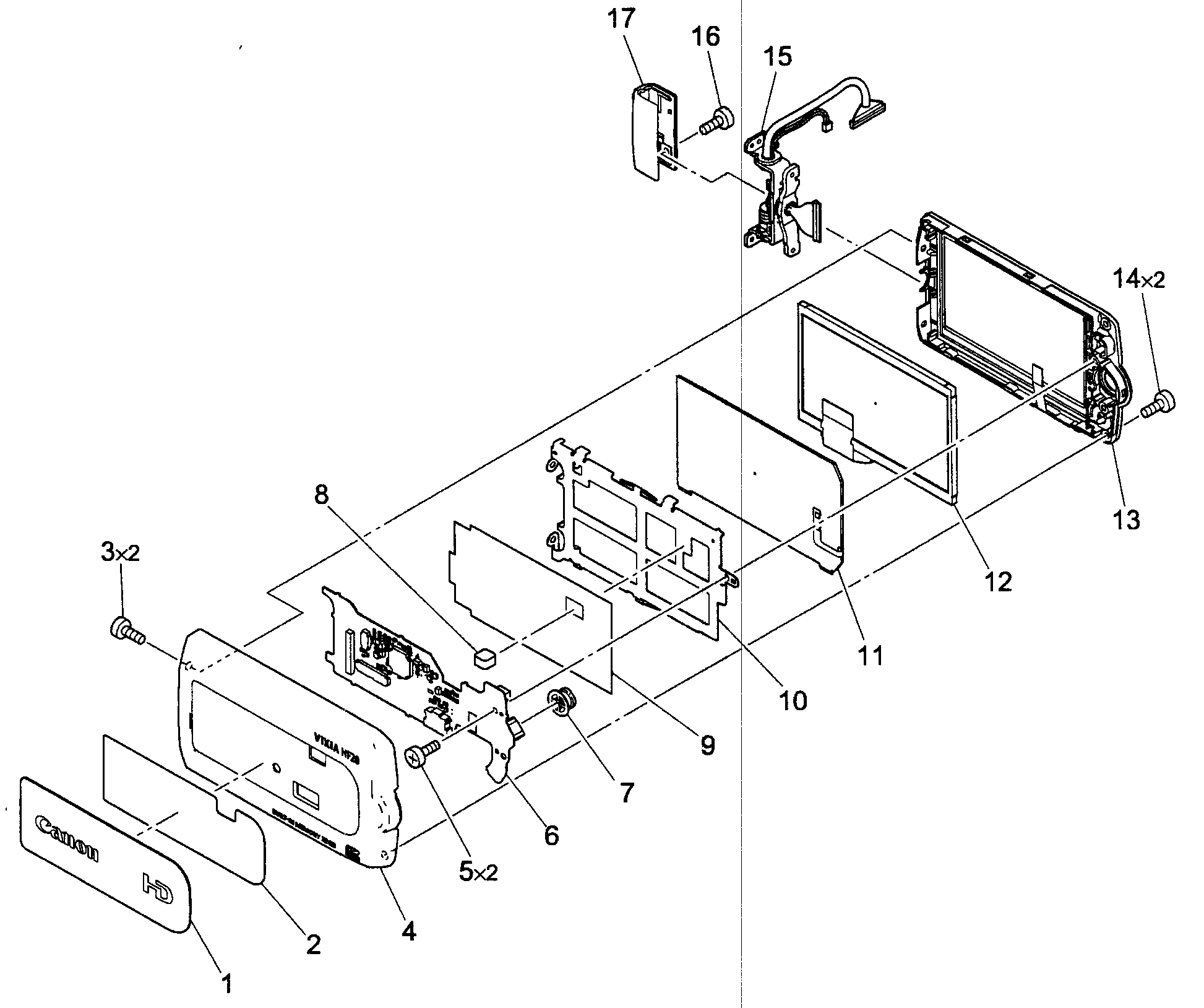 Canon HF20A lcd assy diagram