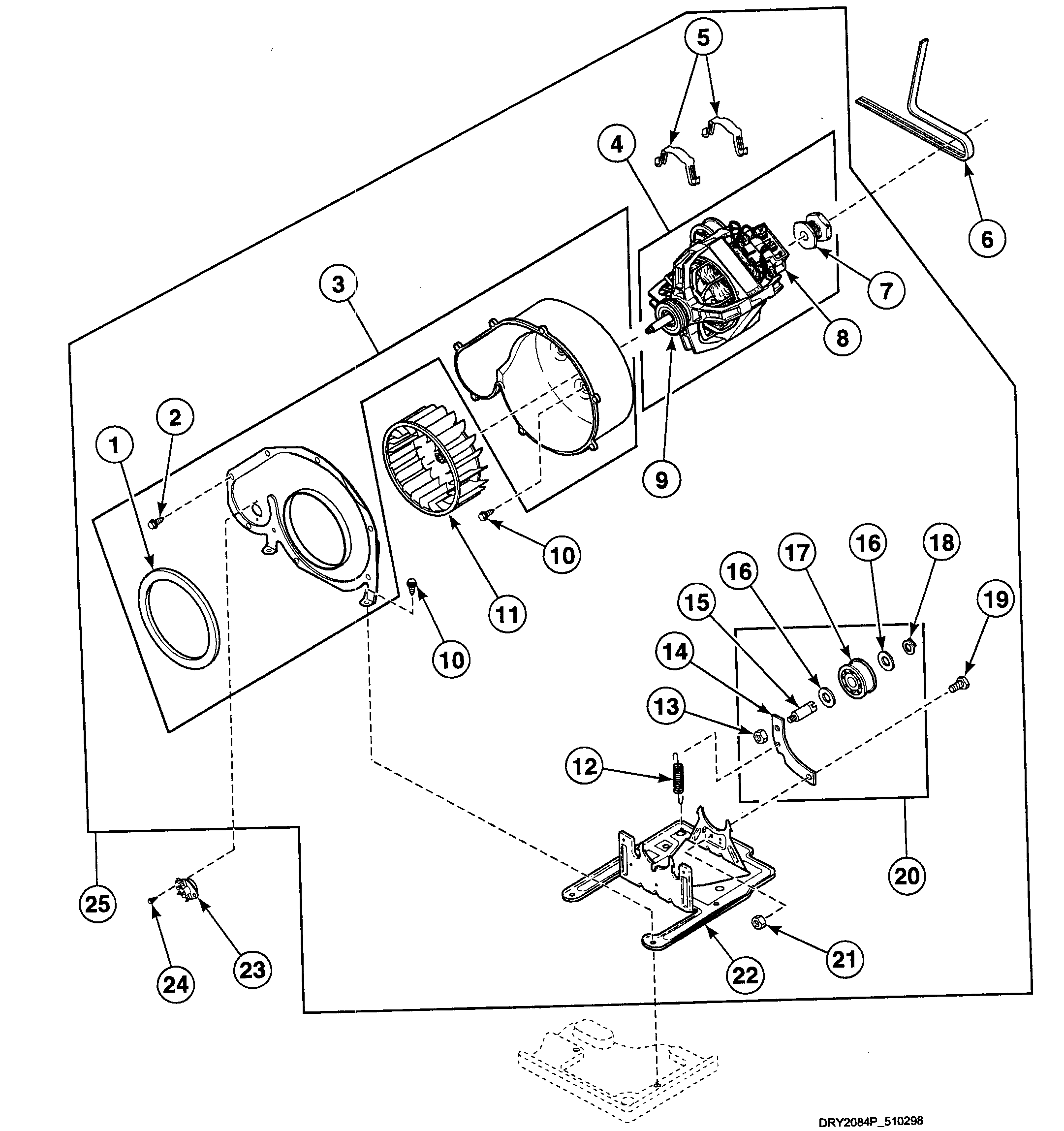 Speed Queen SDE407QF motor assy diagram