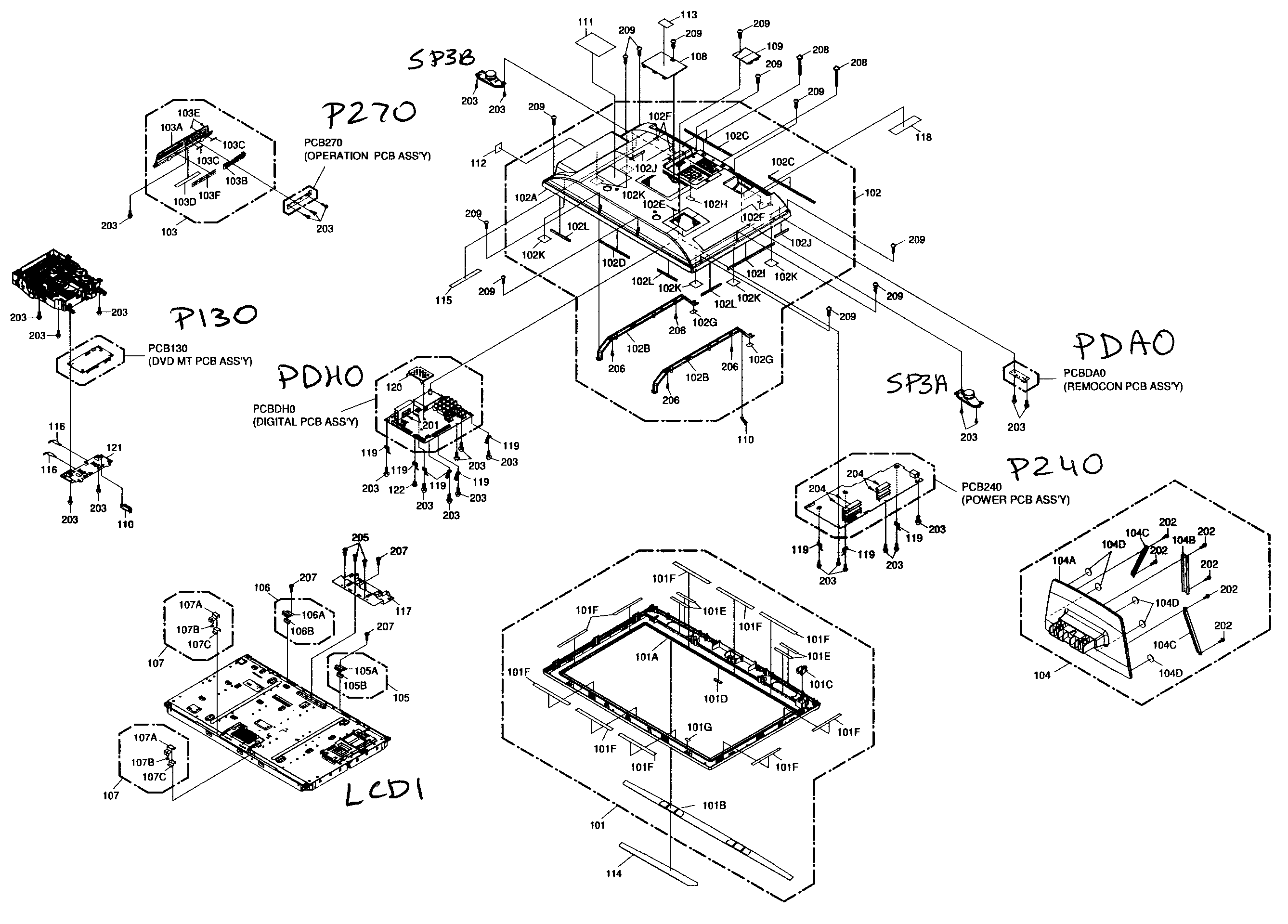Sansui HDLCDVD325 cabinet parts diagram