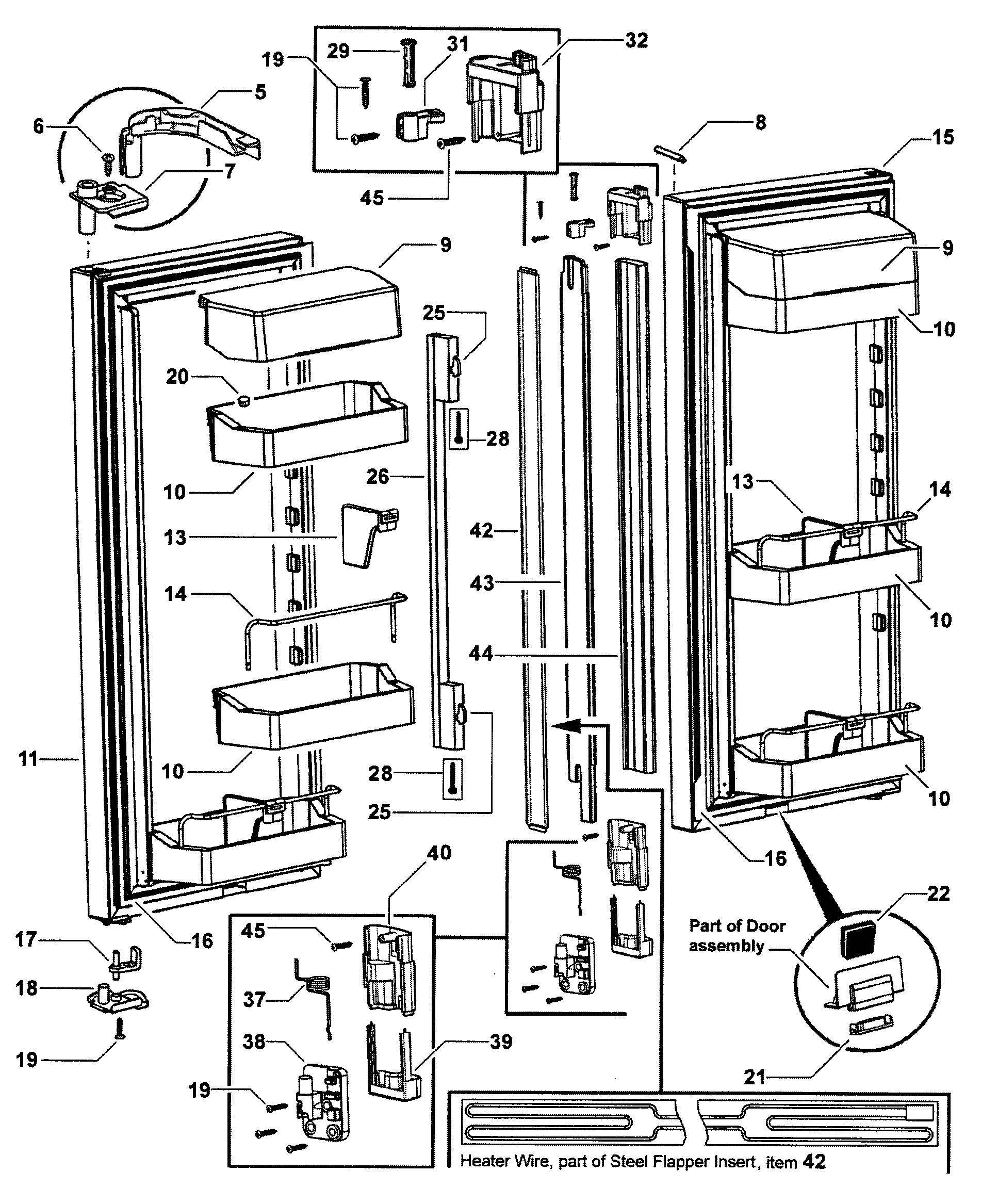 Fisher & Paykel RF201ADUX-22302A doors assy diagram