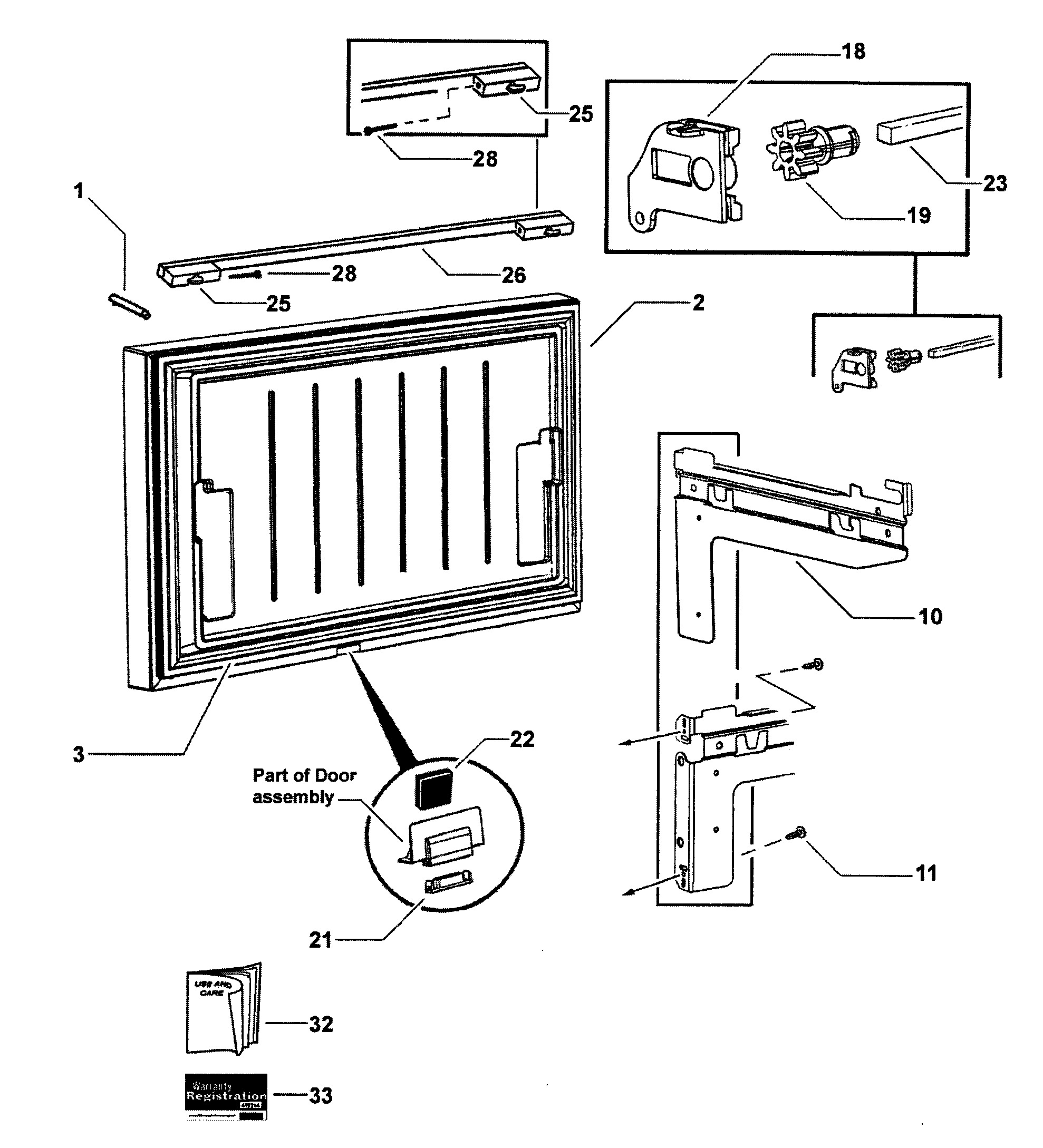 Fisher & Paykel RF201ADUX-22302A drawer door diagram