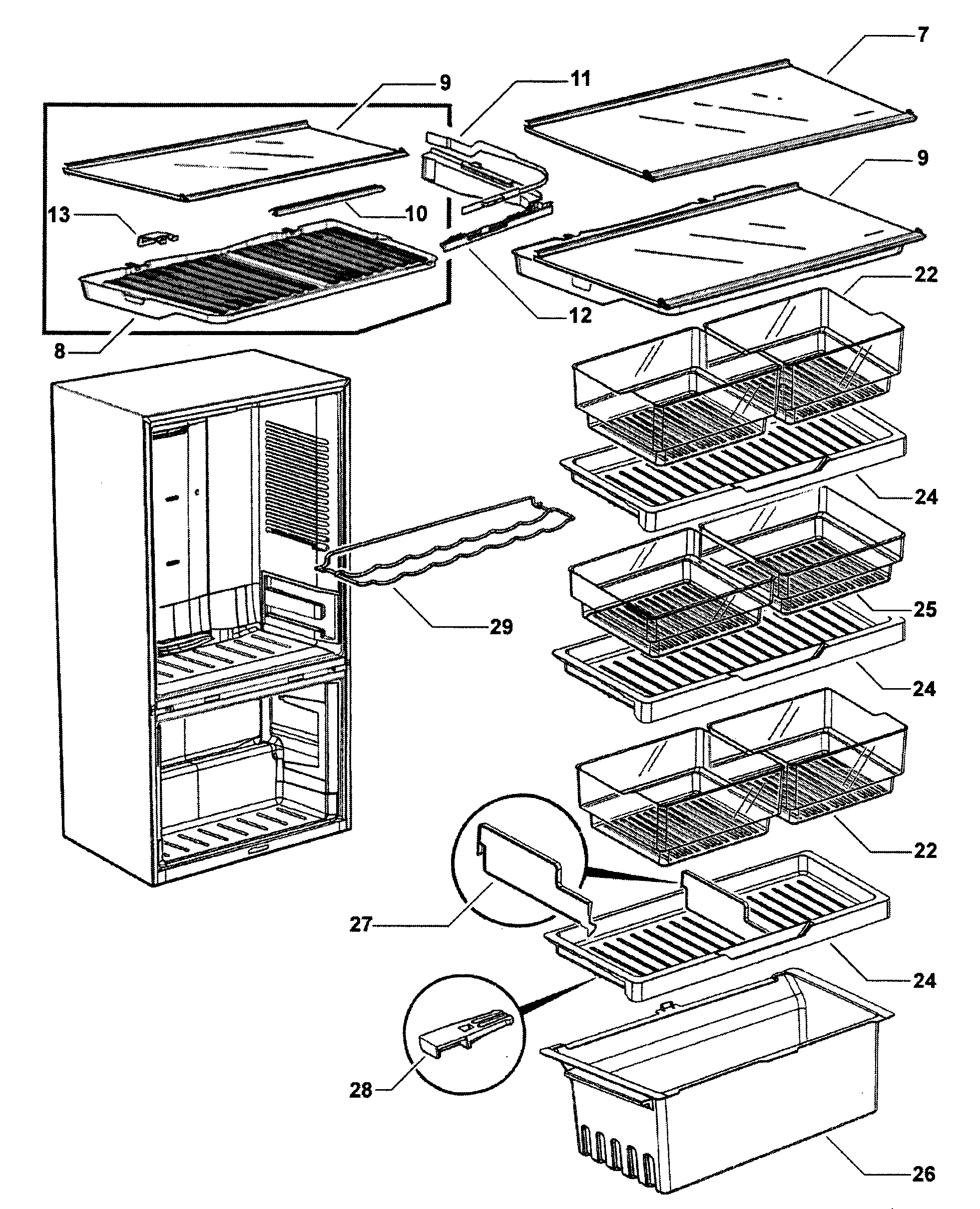 Fisher & Paykel RF201ADUX-22302A interrior assy diagram