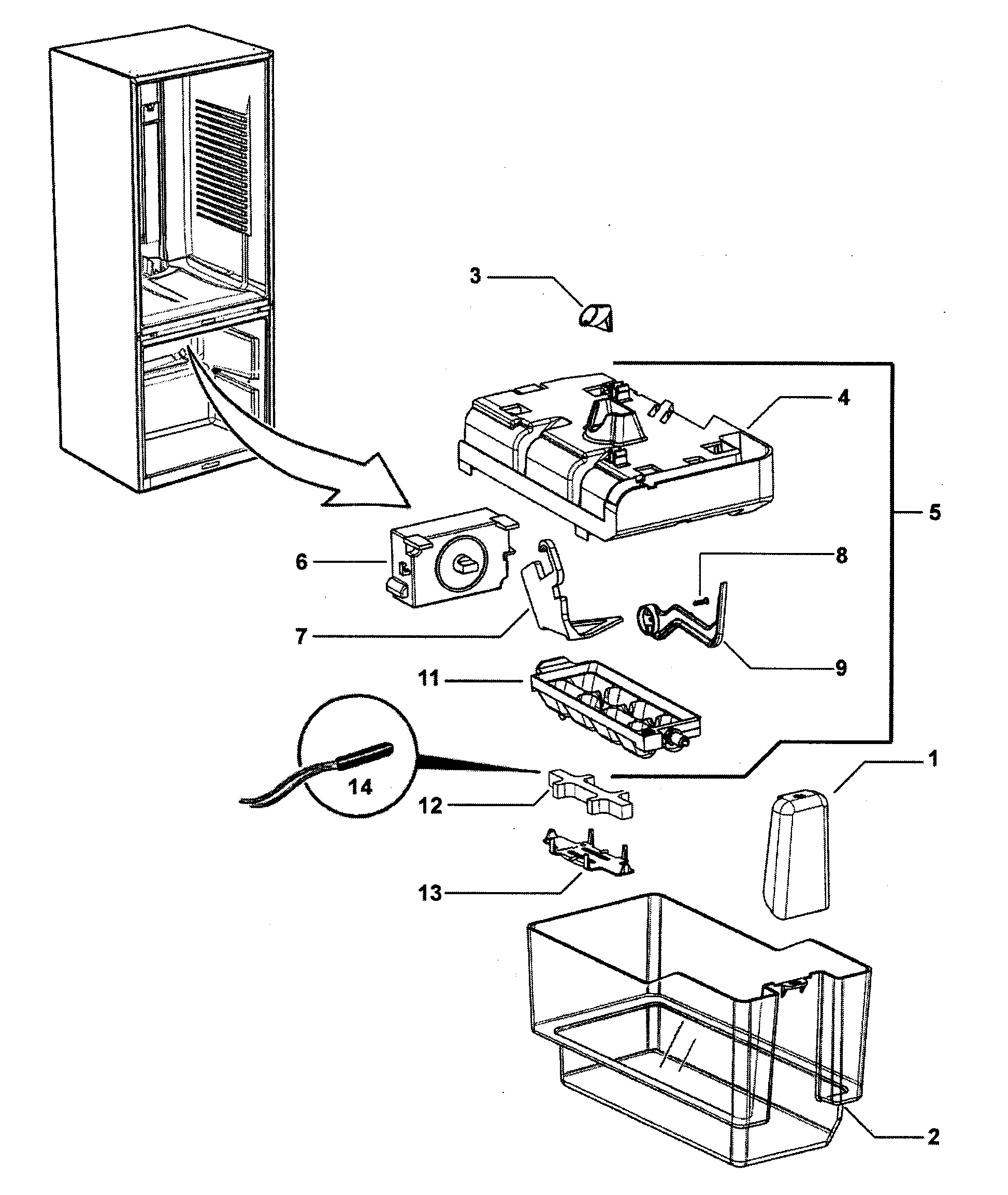 Fisher & Paykel RF201ADUX-22302A ice maker diagram