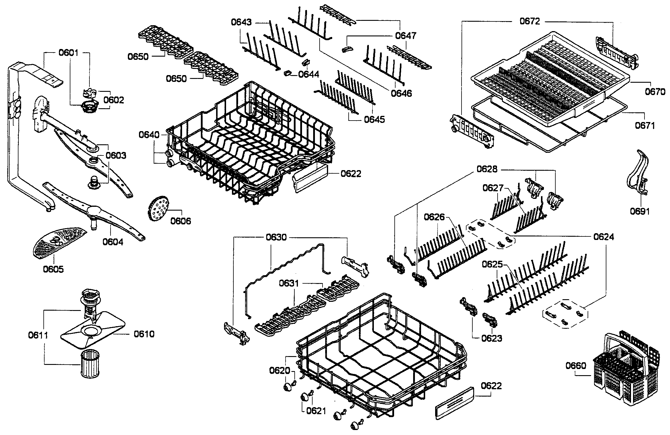 Bosch SHE68E15UC/01 rack assy diagram