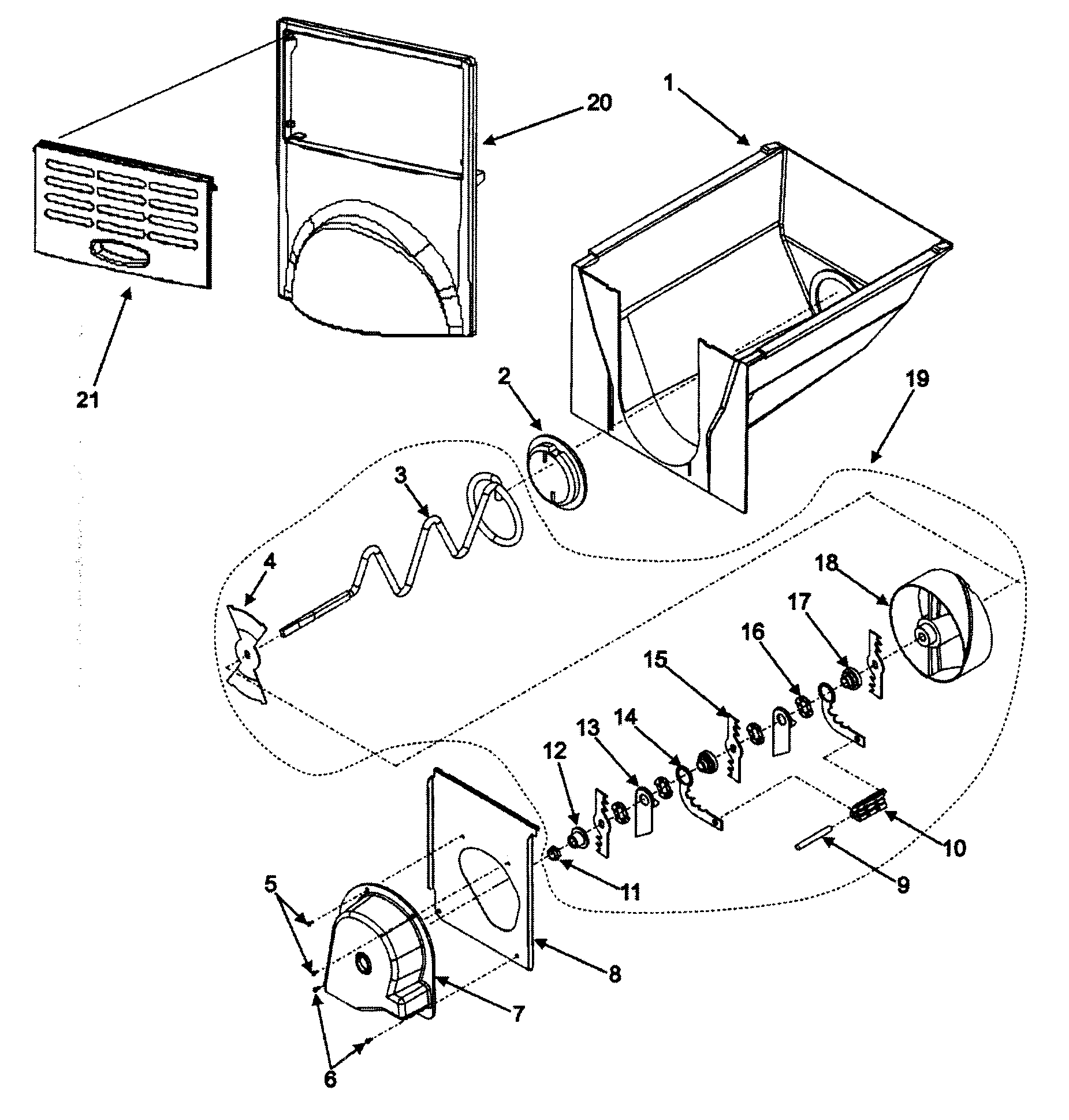 Fisher & Paykel RX256ET2W1-22618A ice bucket diagram