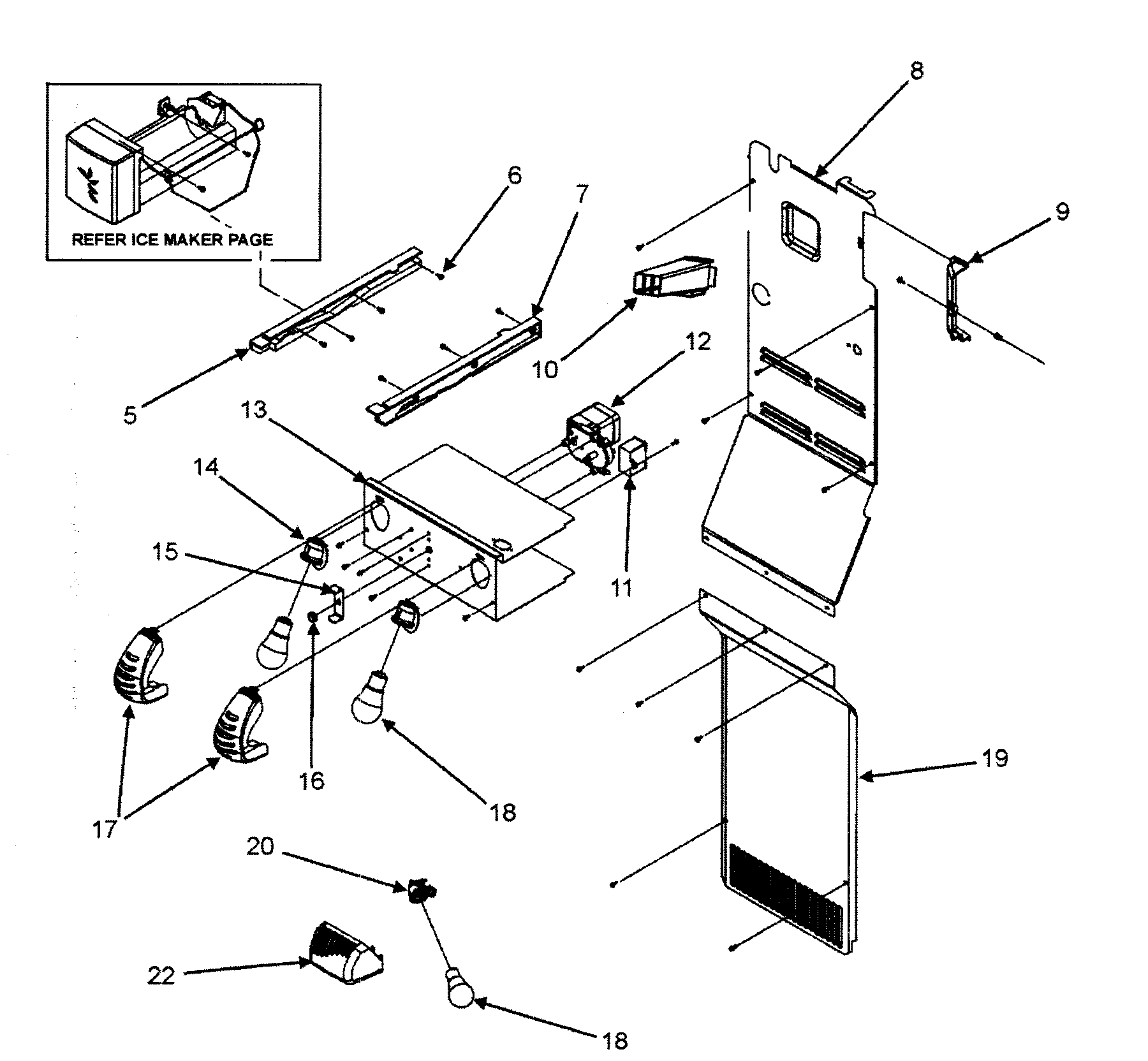 Fisher & Paykel RX256ET2B1-22619A freezer light diagram
