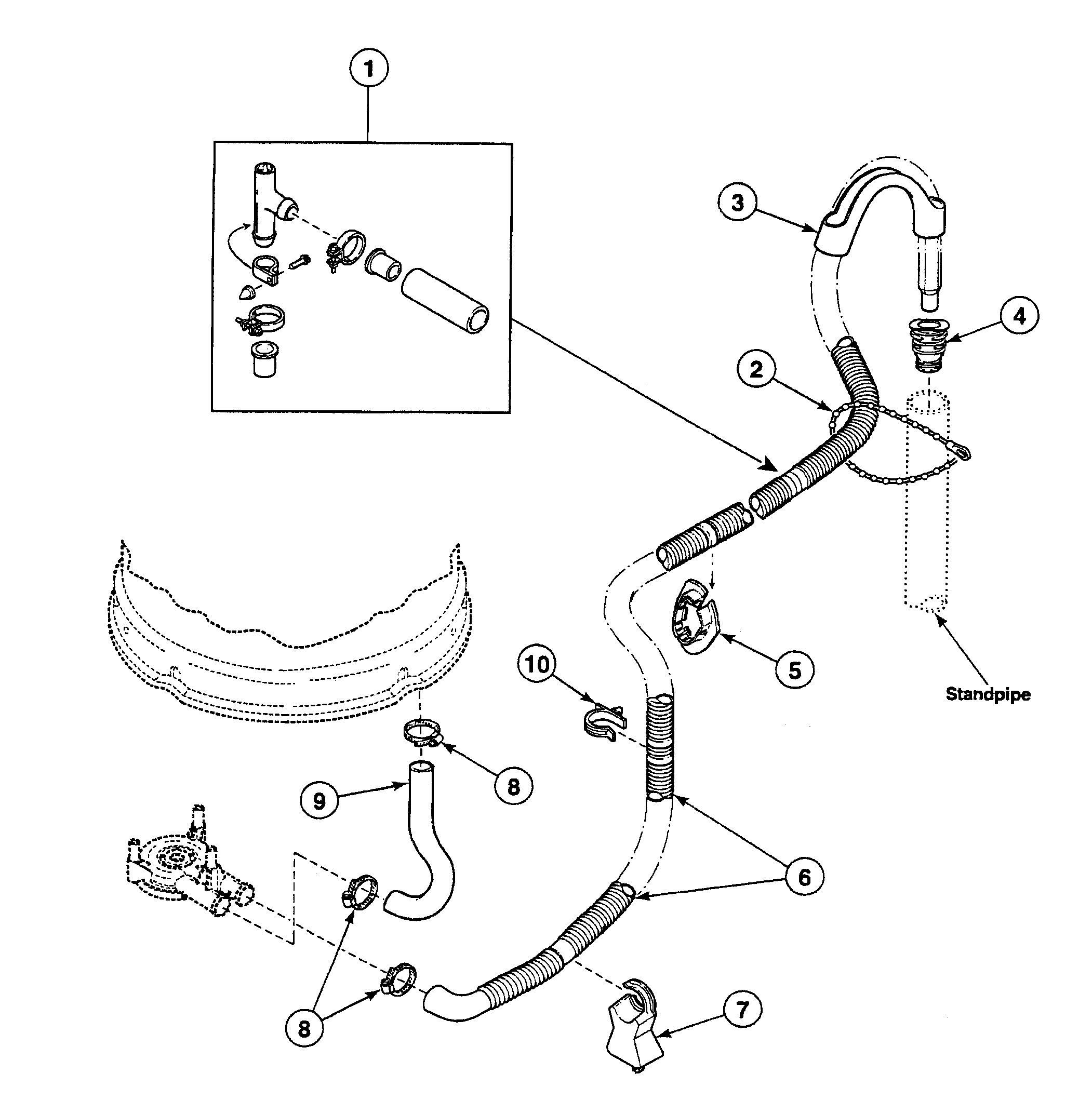 Speed Queen SWT2B0WN1124 drain hoses diagram