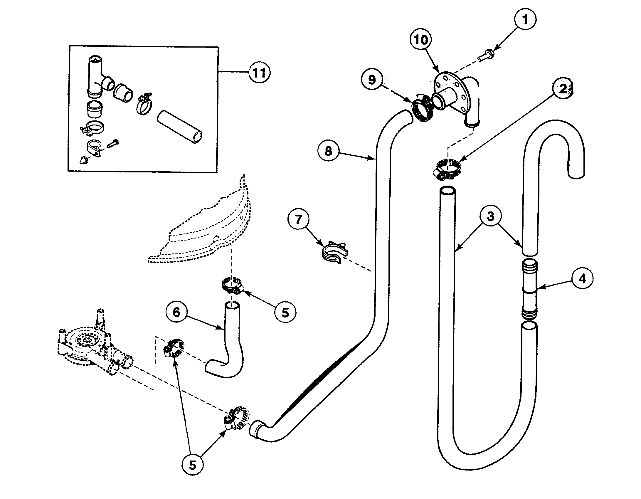Speed Queen SWT121WA drain hoses diagram
