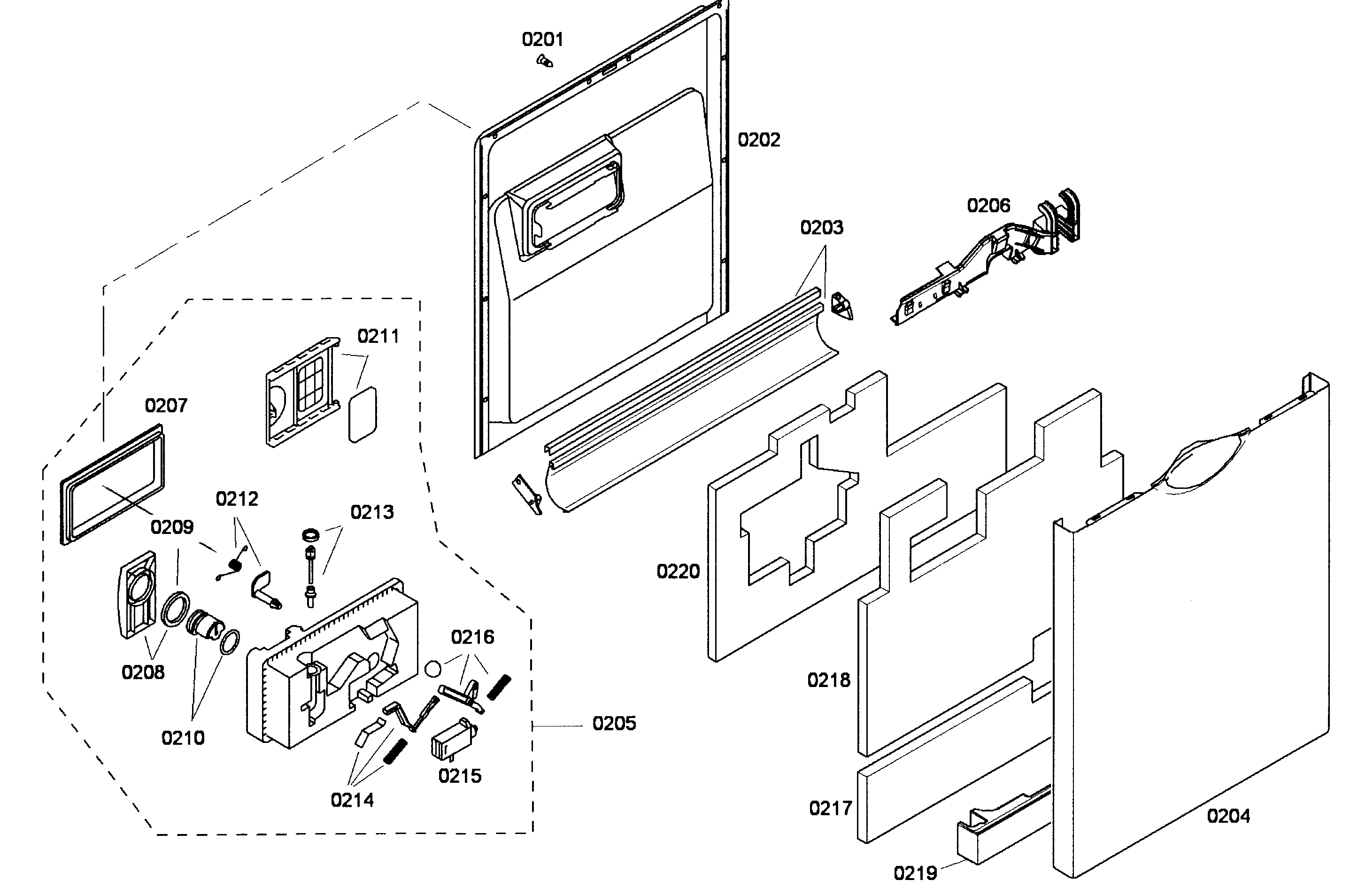 Bosch SHE43P06UC/56 door assy diagram