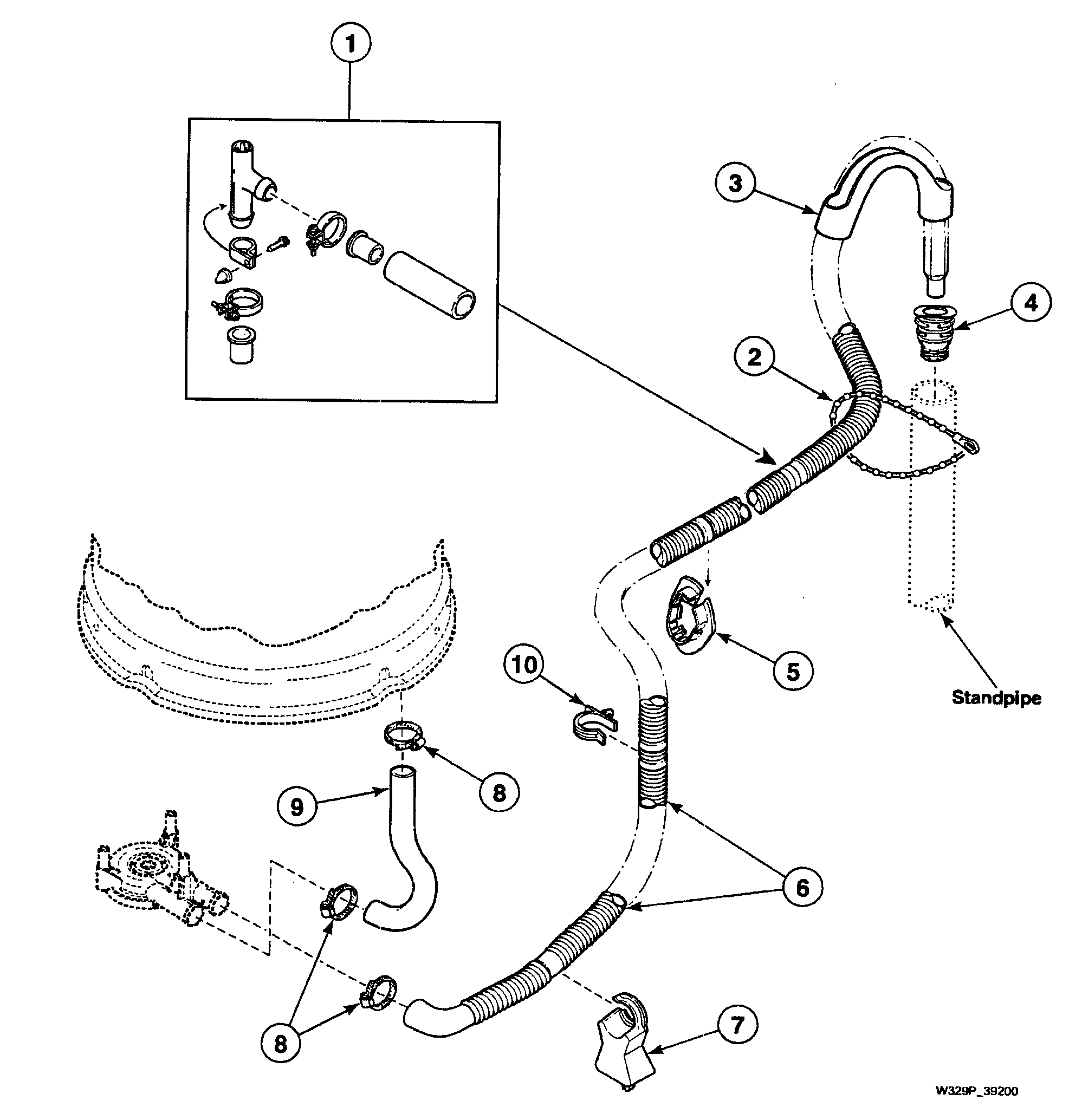 Speed Queen SWT210QM1124 drain hoses diagram