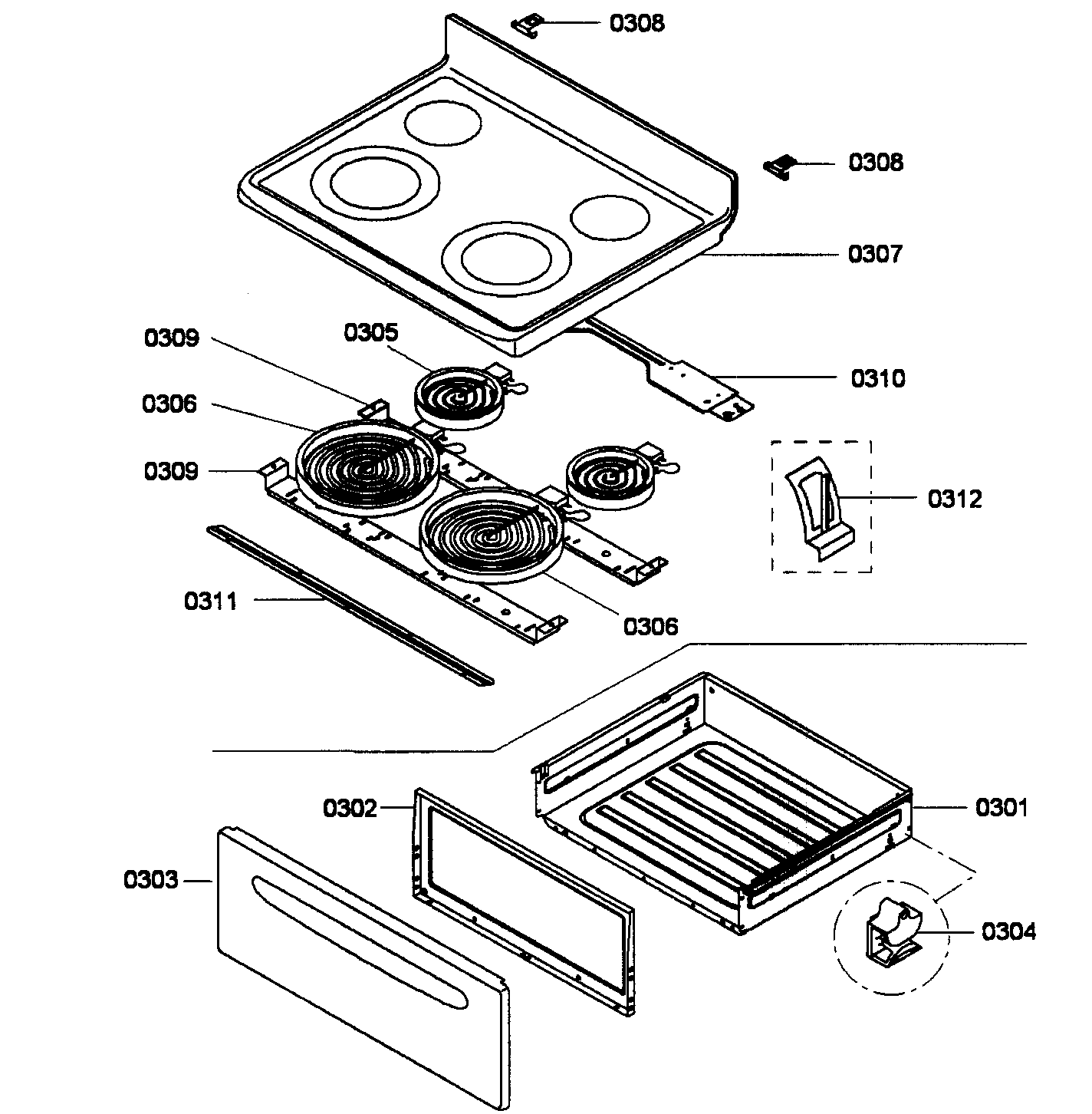 Bosch HES3063U/01 top/drawe diagram