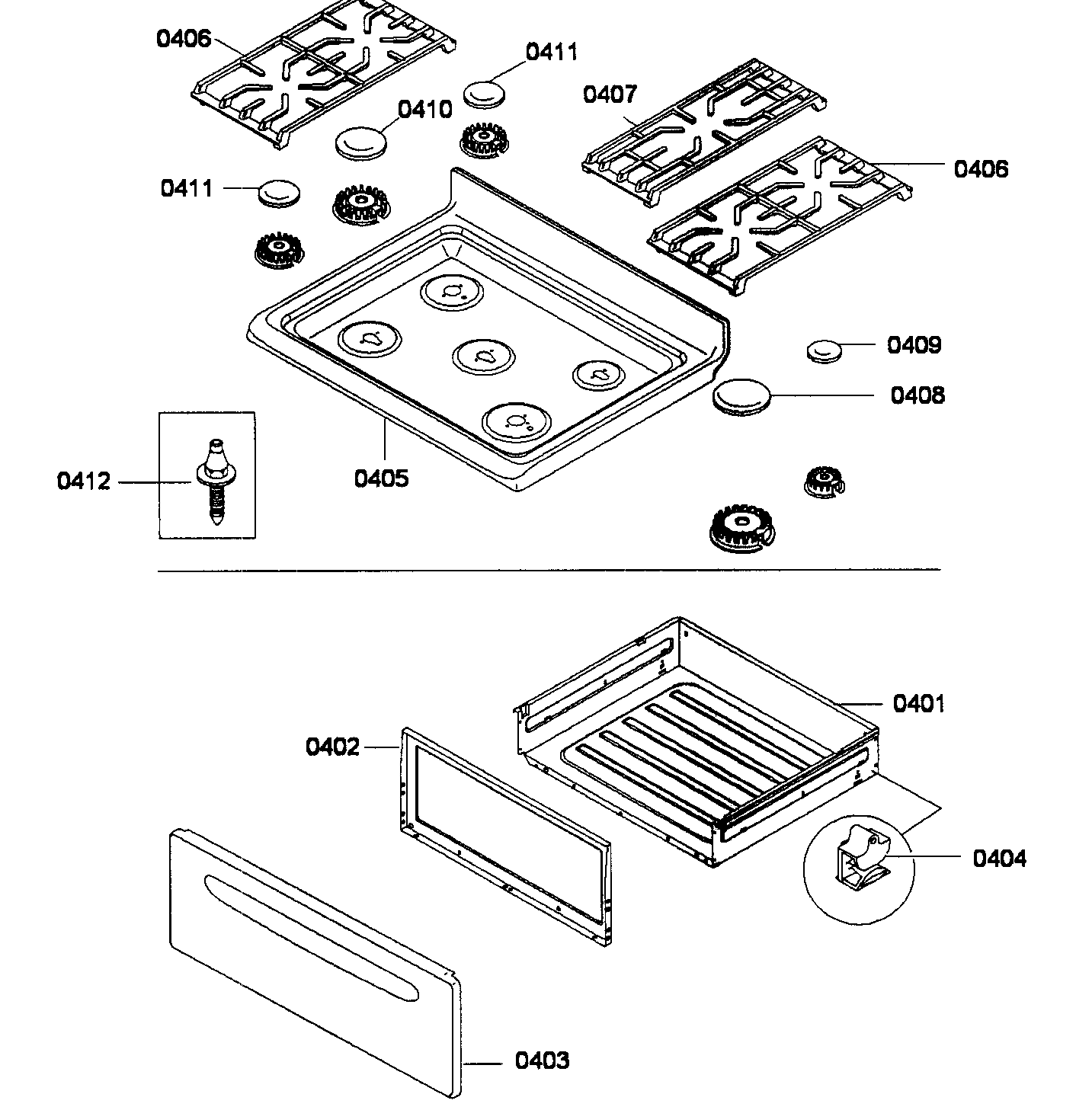 Bosch HGS3023UC/01 top/drawer diagram