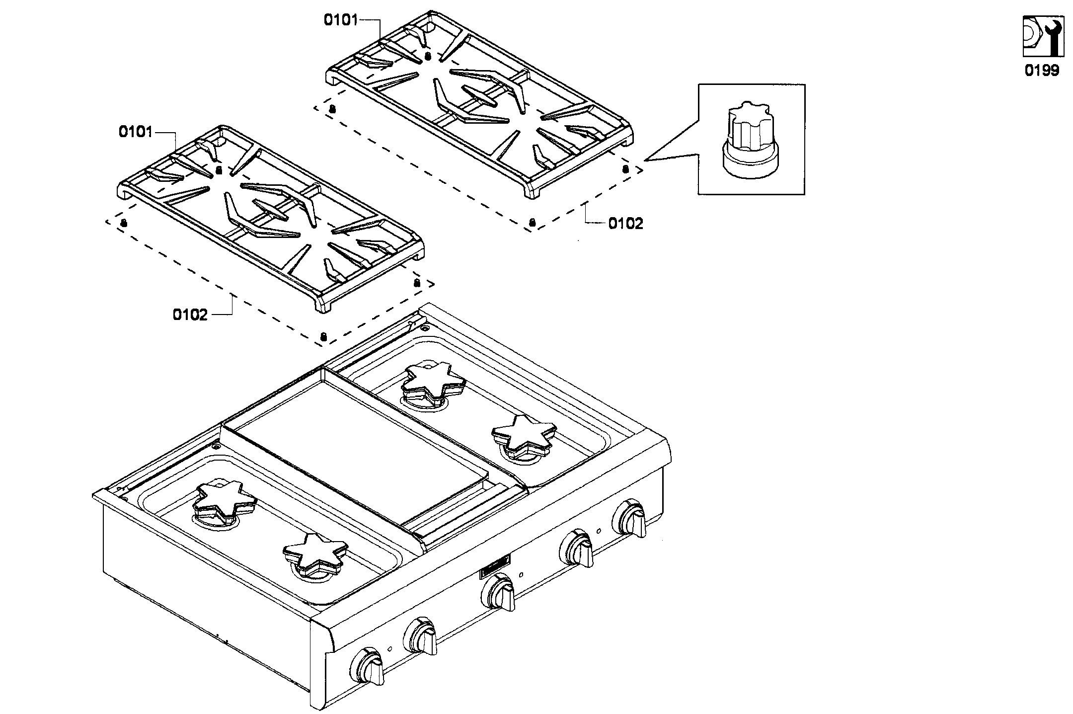 Thermador PCG364GD-02 grates diagram