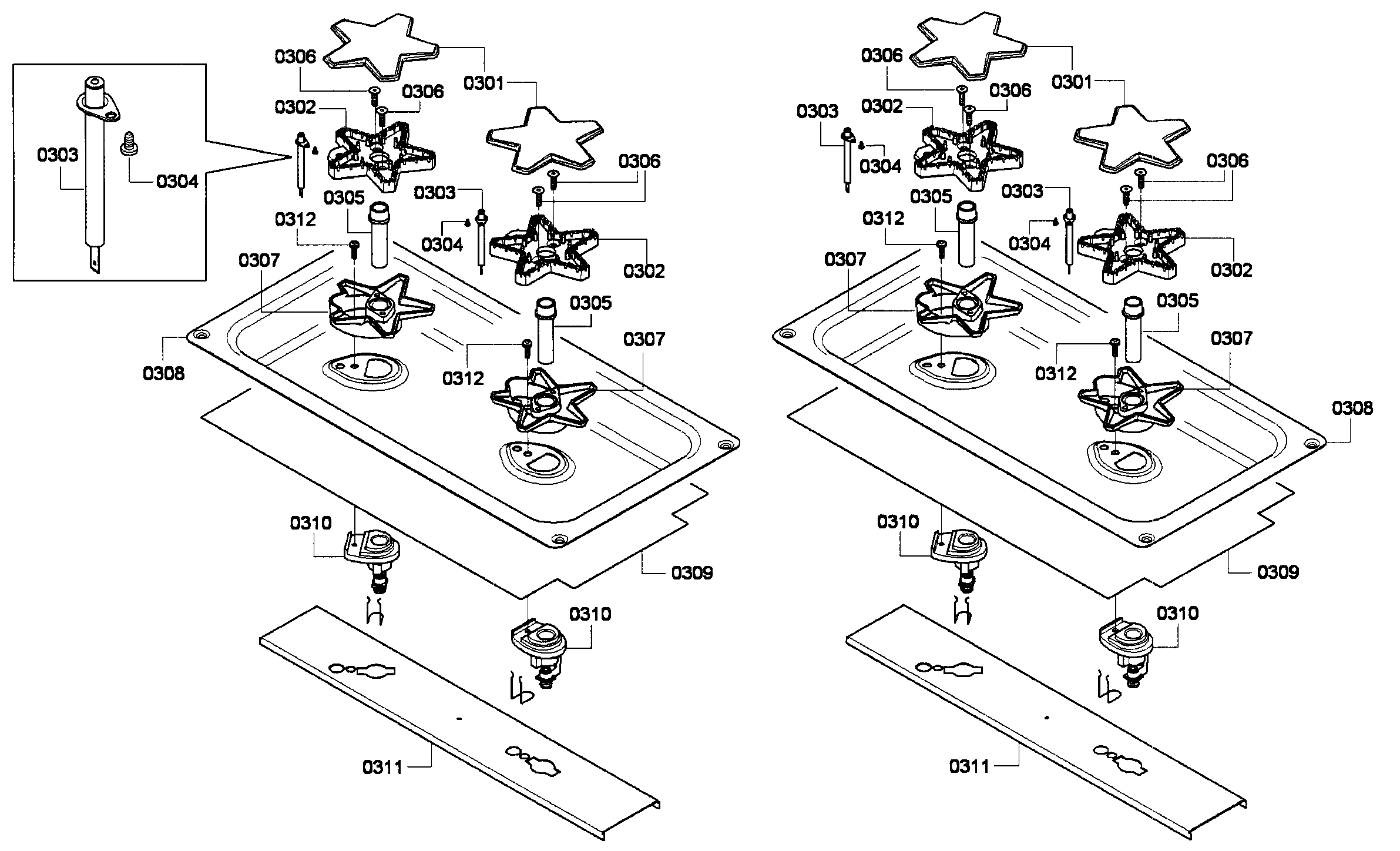 Thermador PCG364GD-02 burners diagram