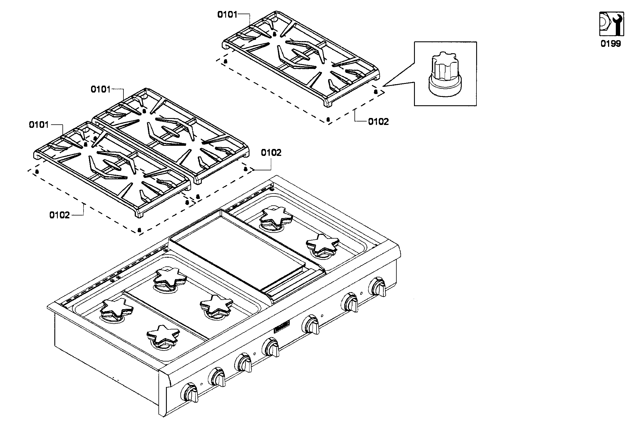 Thermador PCG486GD/02 grates diagram