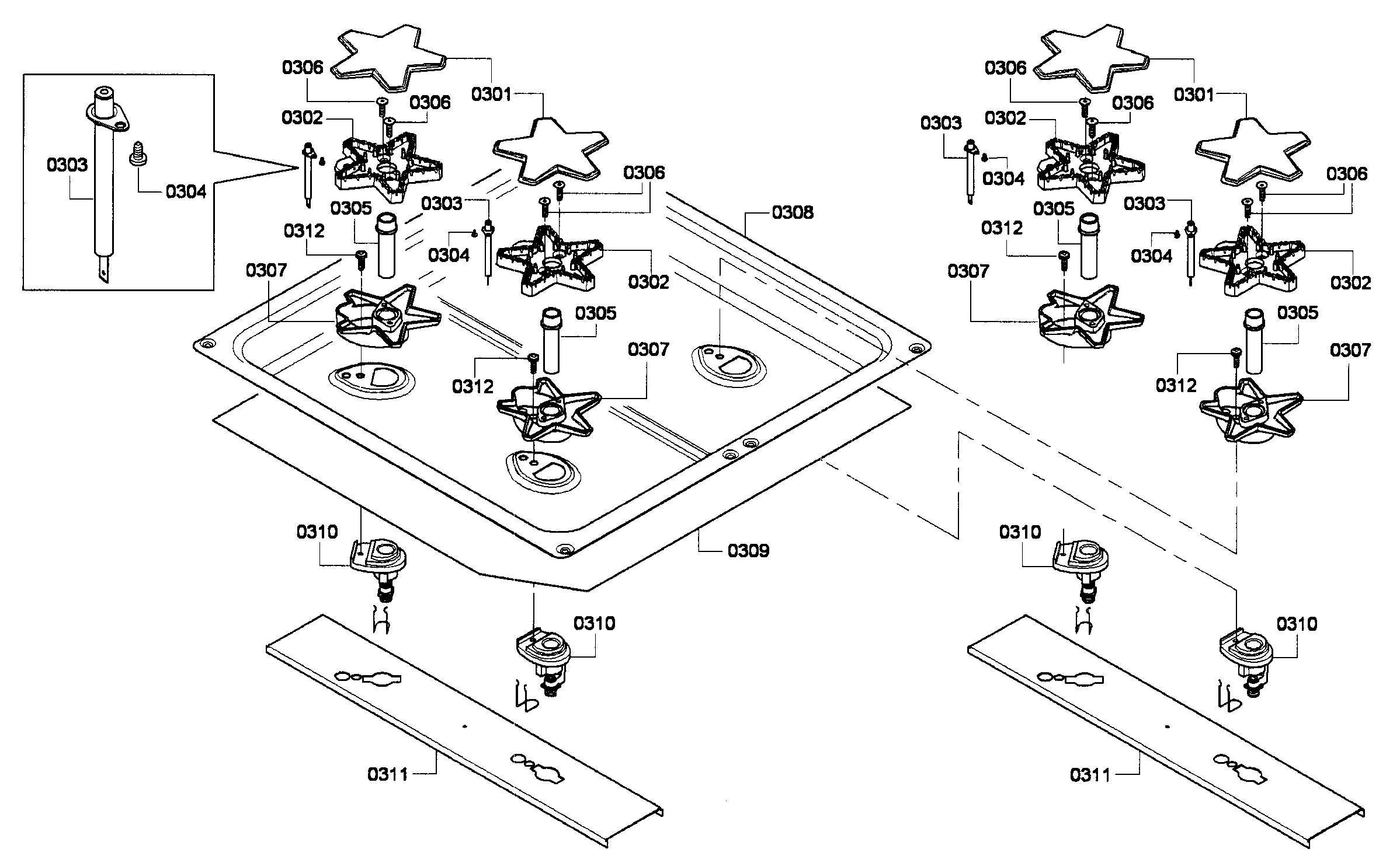 Thermador PCG486GD/02 burner left diagram