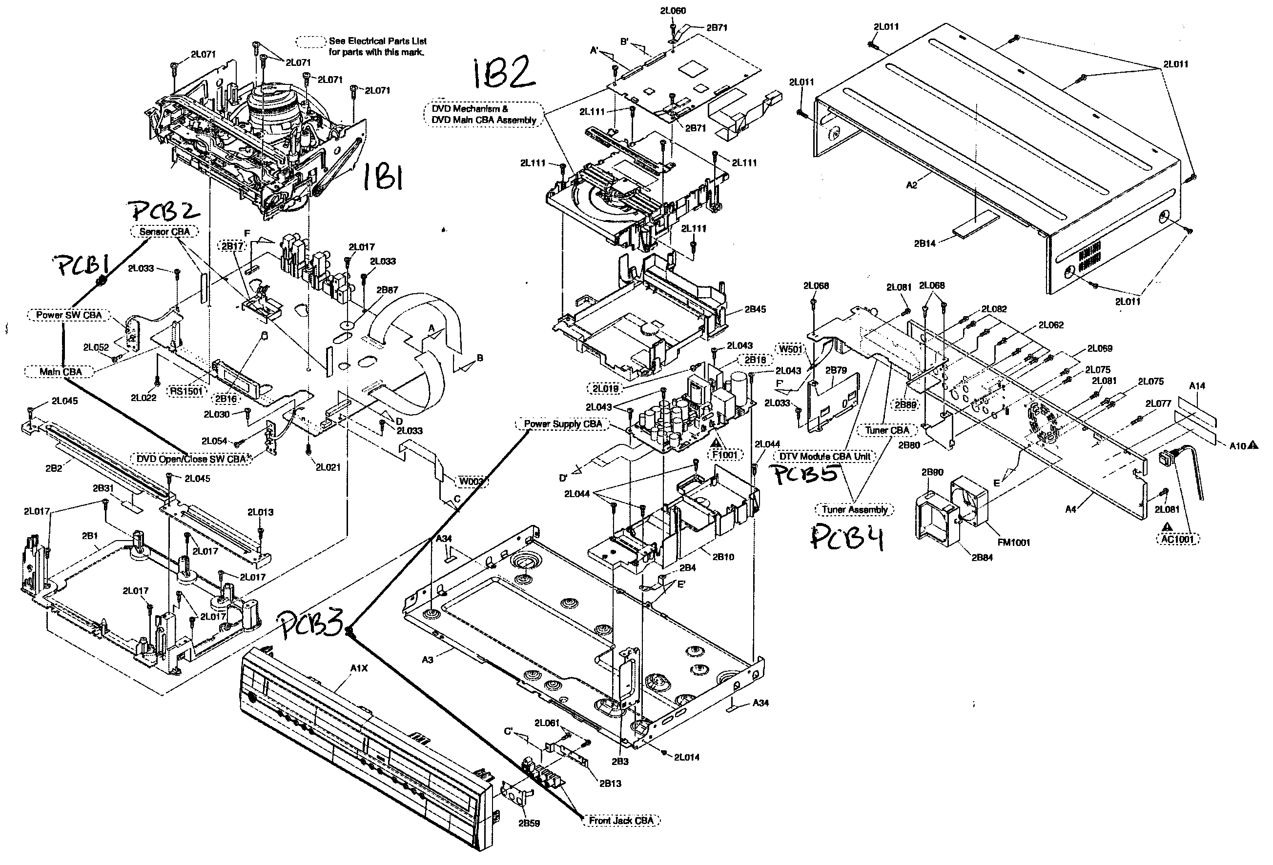 Magnavox ZV457MG9A cabinet assy diagram