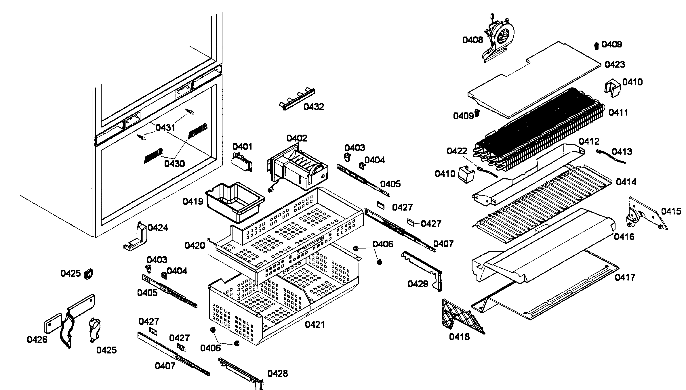 Thermador T36BT71FSE freezer parts diagram