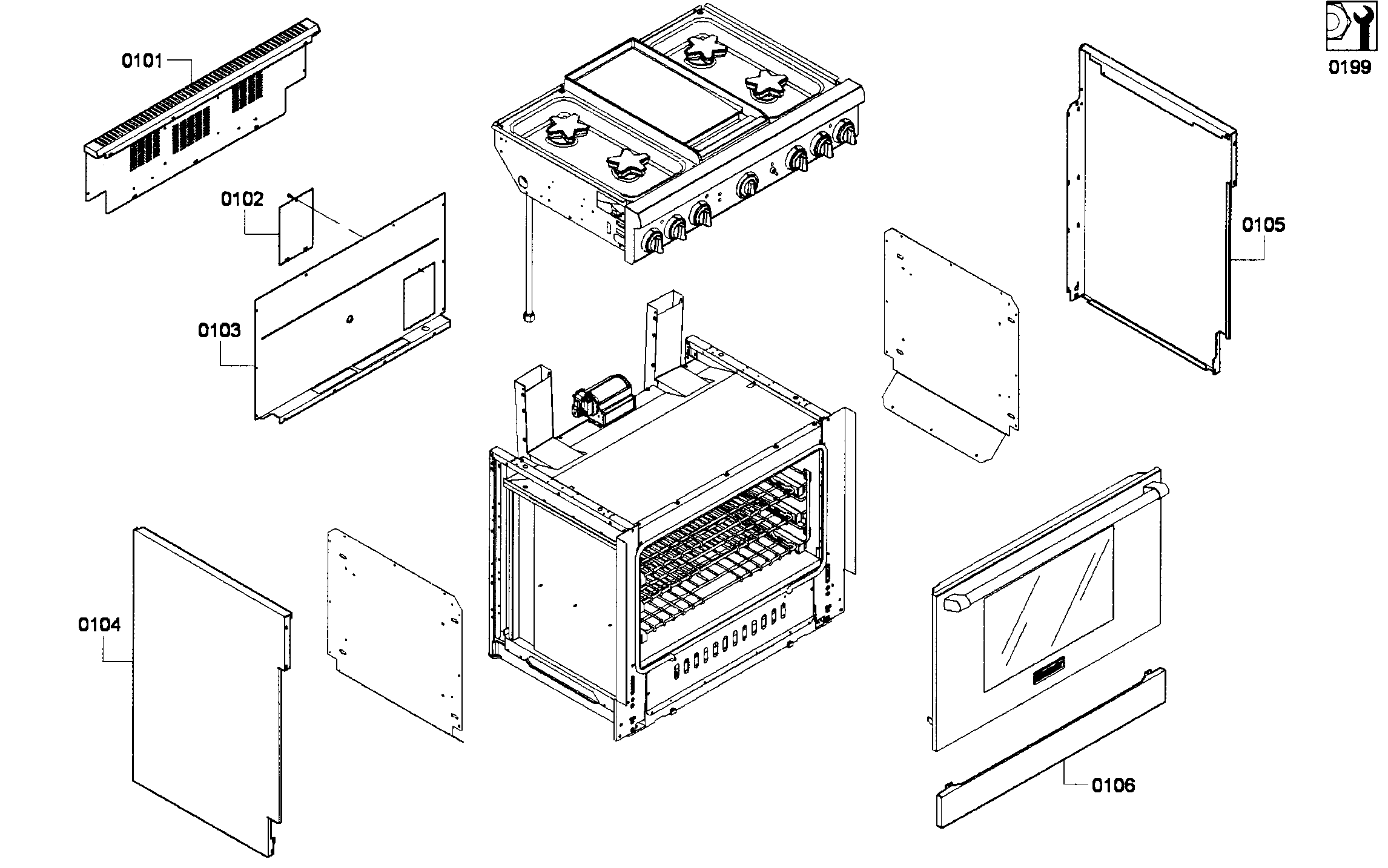 Thermador PRL364GDH-01 cabinet assy diagram