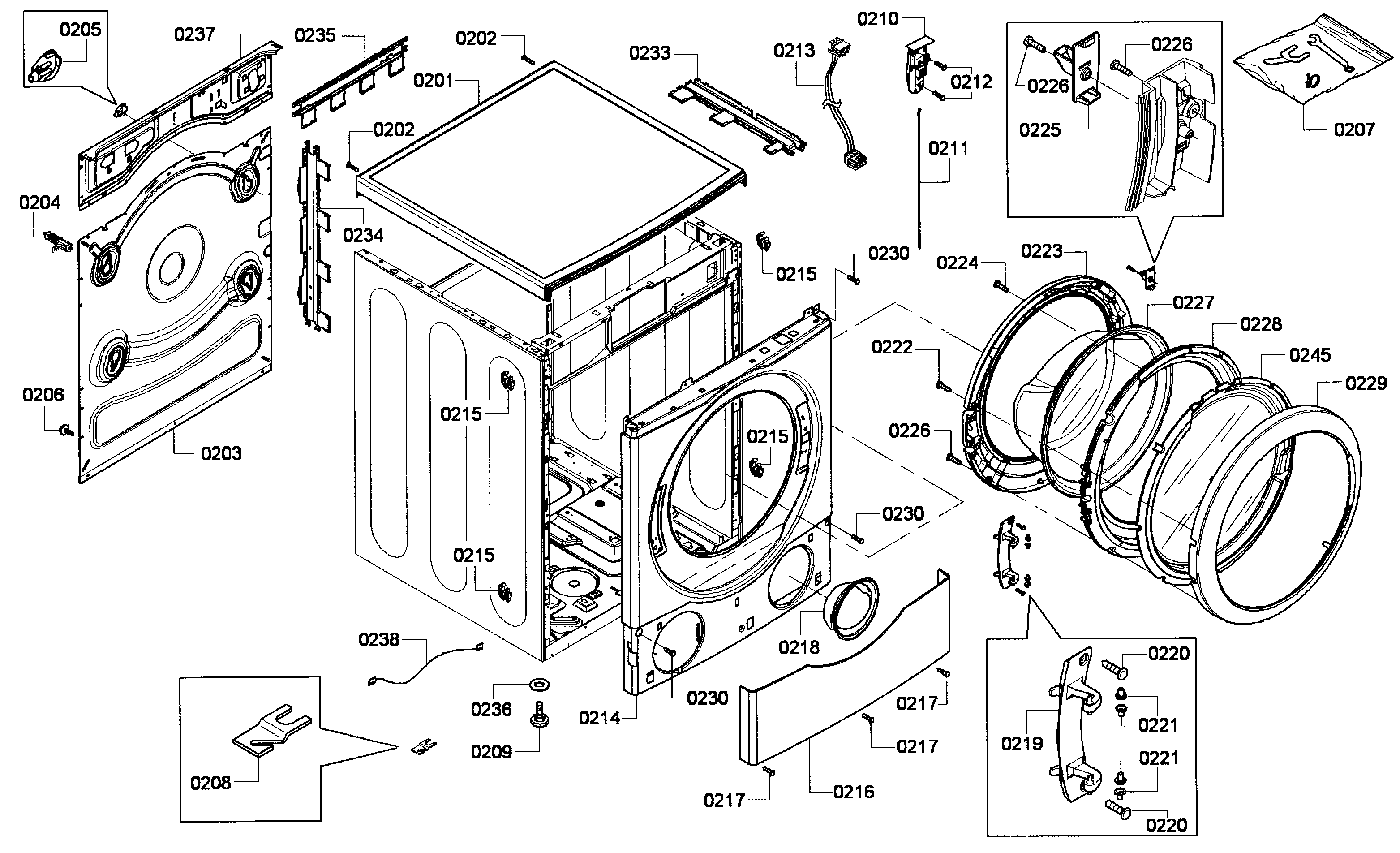 Bosch WFVC5400UC/19 cabinet assy diagram