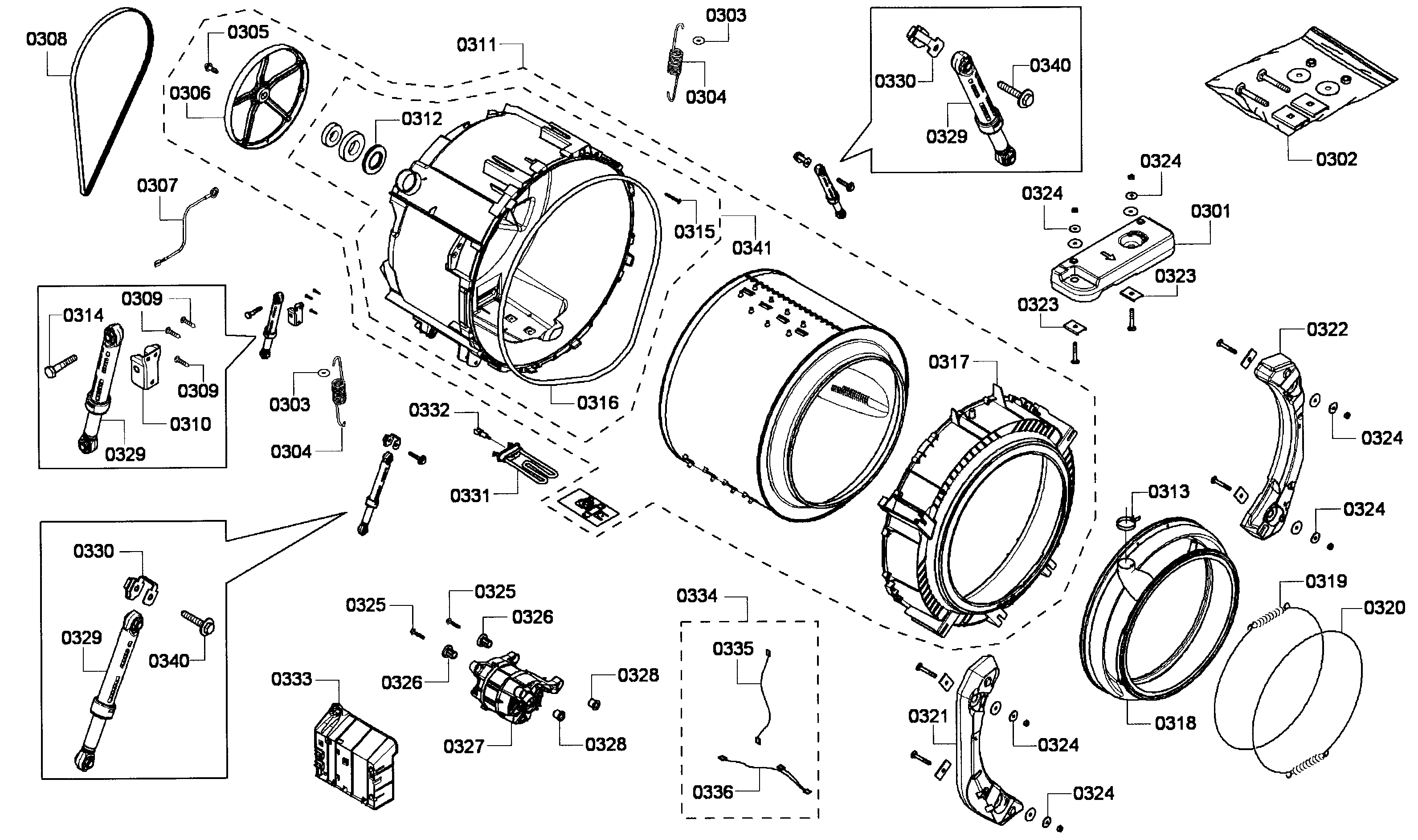 Bosch WFVC5400UC/19 drum assy diagram