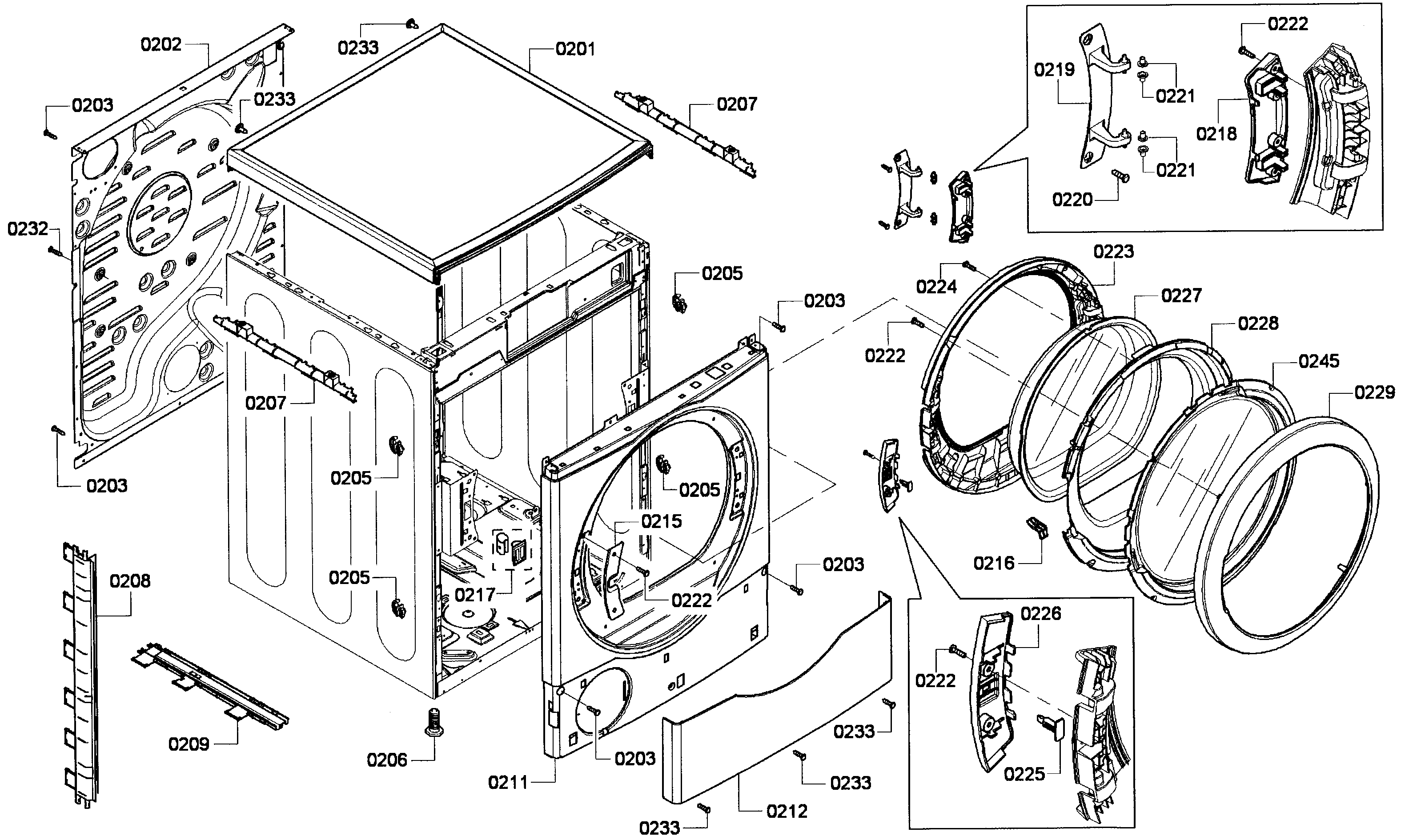 Bosch WTVC533SUS/09 cabinet assy diagram