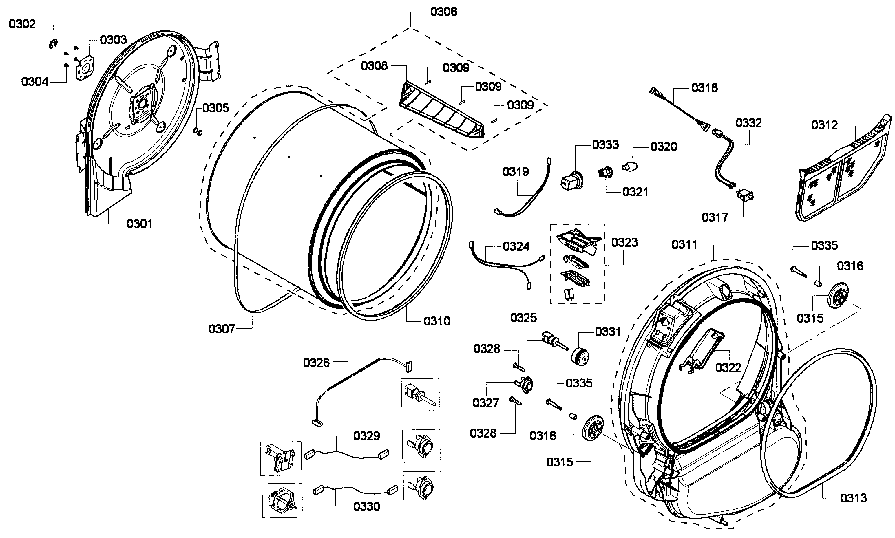 Bosch WTVC533SUS/09 drum assy diagram