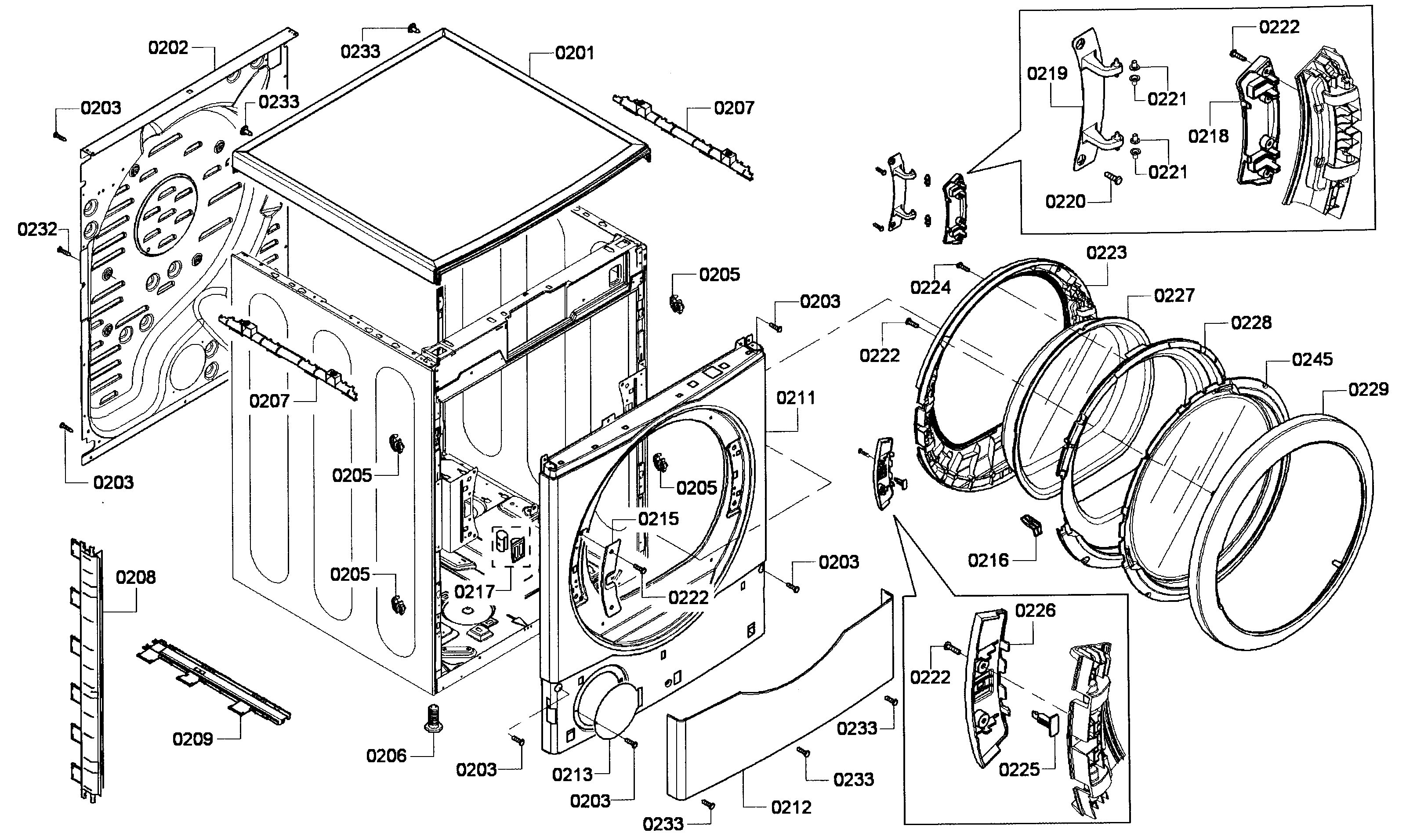 Bosch WTVC553AUC/09 cabinet assy diagram