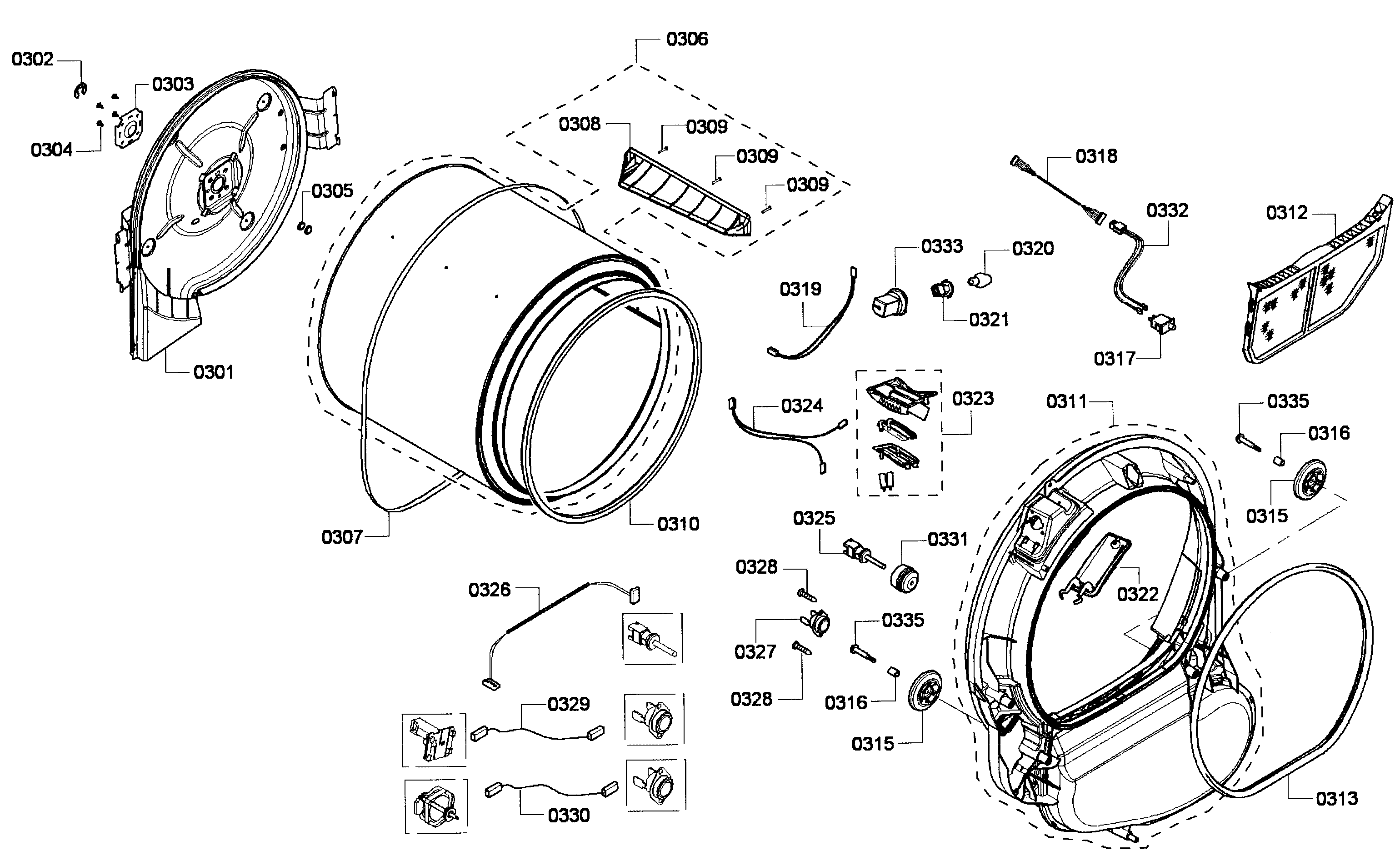 Bosch WTVC553AUC/09 drum assy diagram