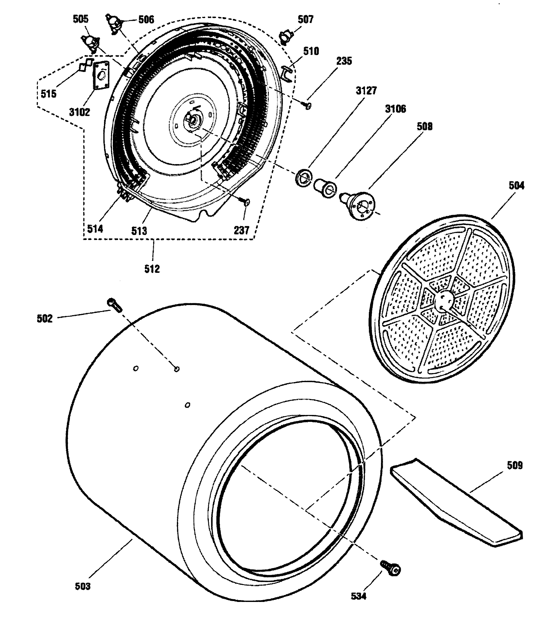 Fisher & Paykel DE60F27EW11-96977 drum assy diagram