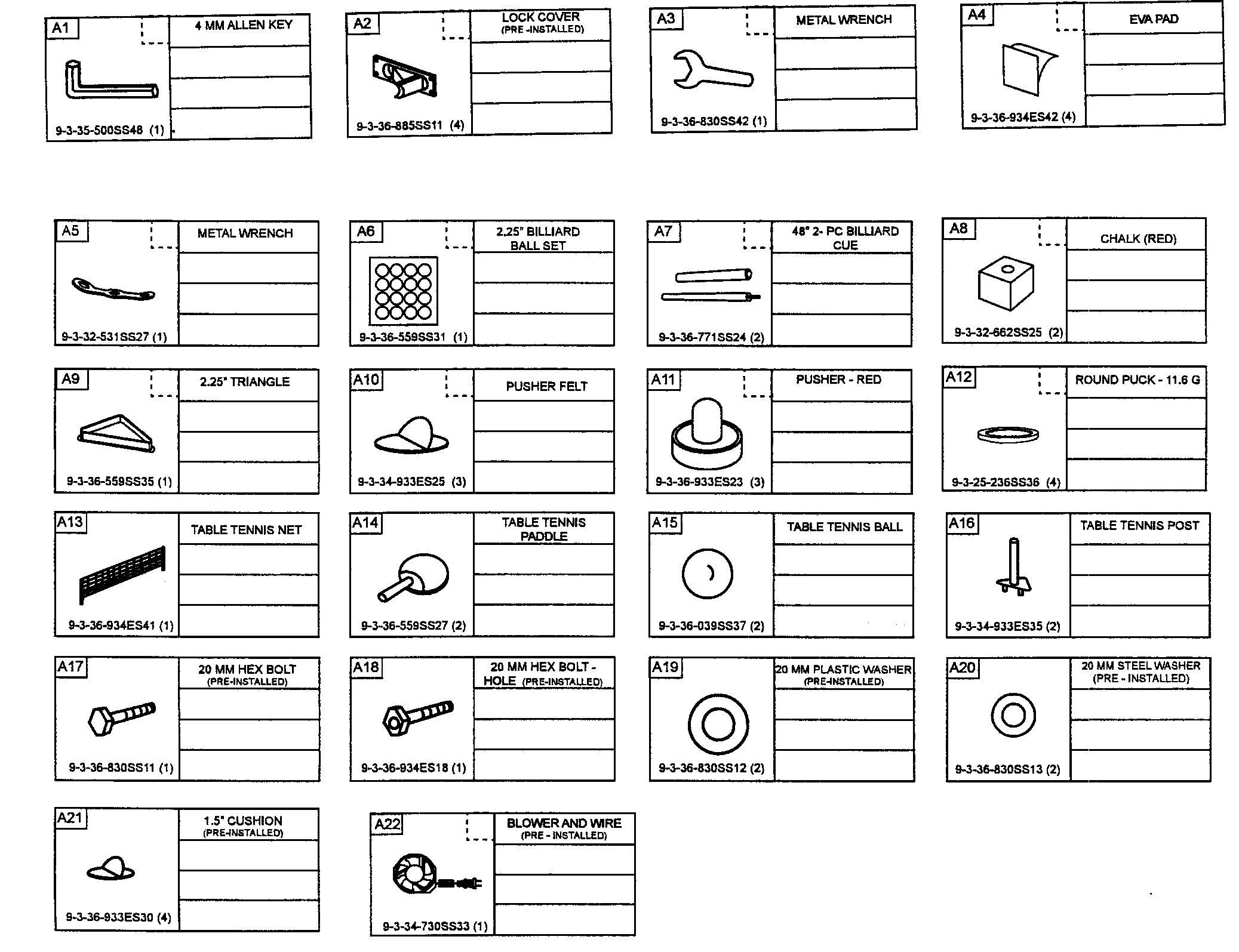 Sportcraft 1-1-36-934ES accessories diagram