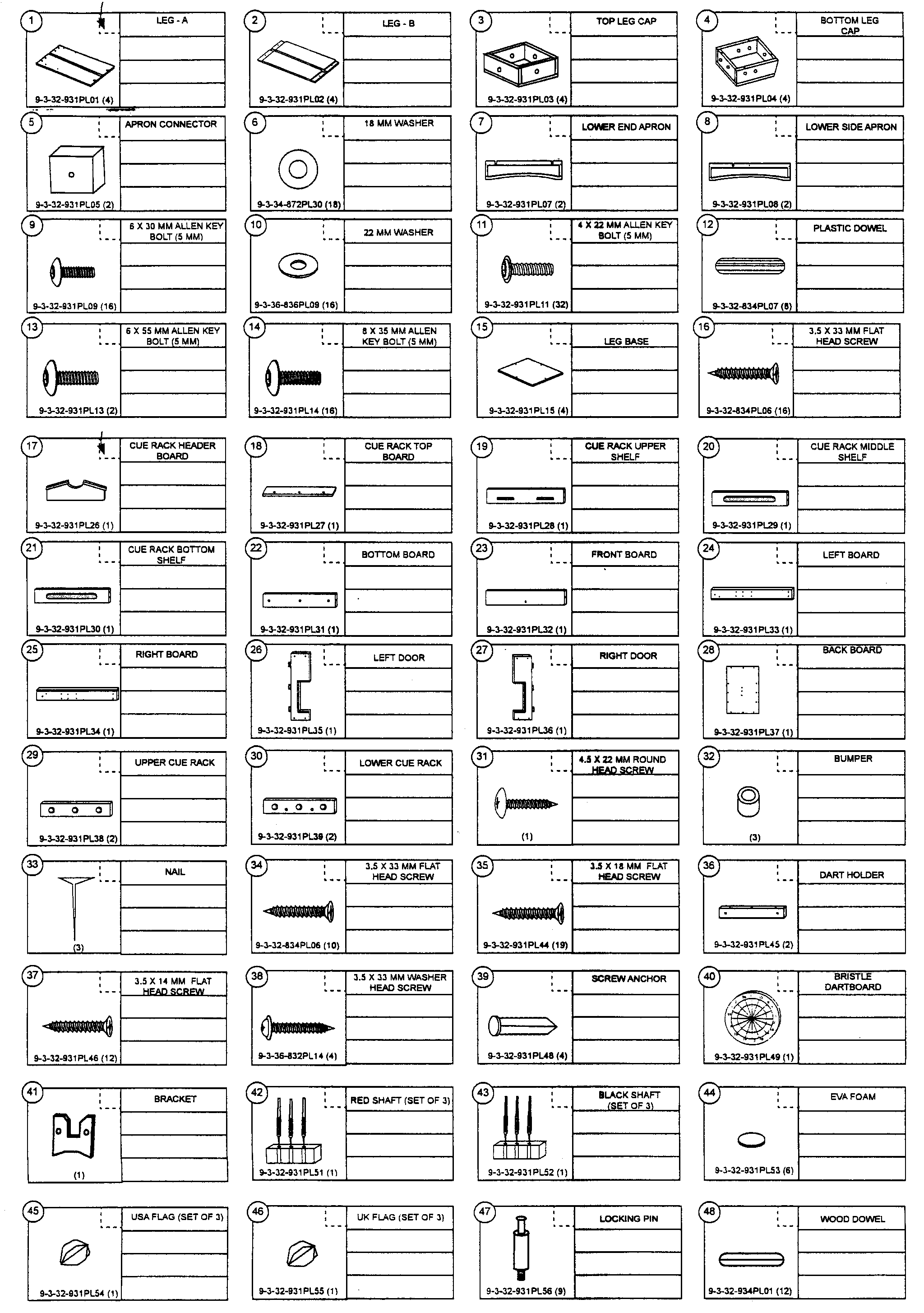 Sportcraft 1-1-32-931PL parts view diagram