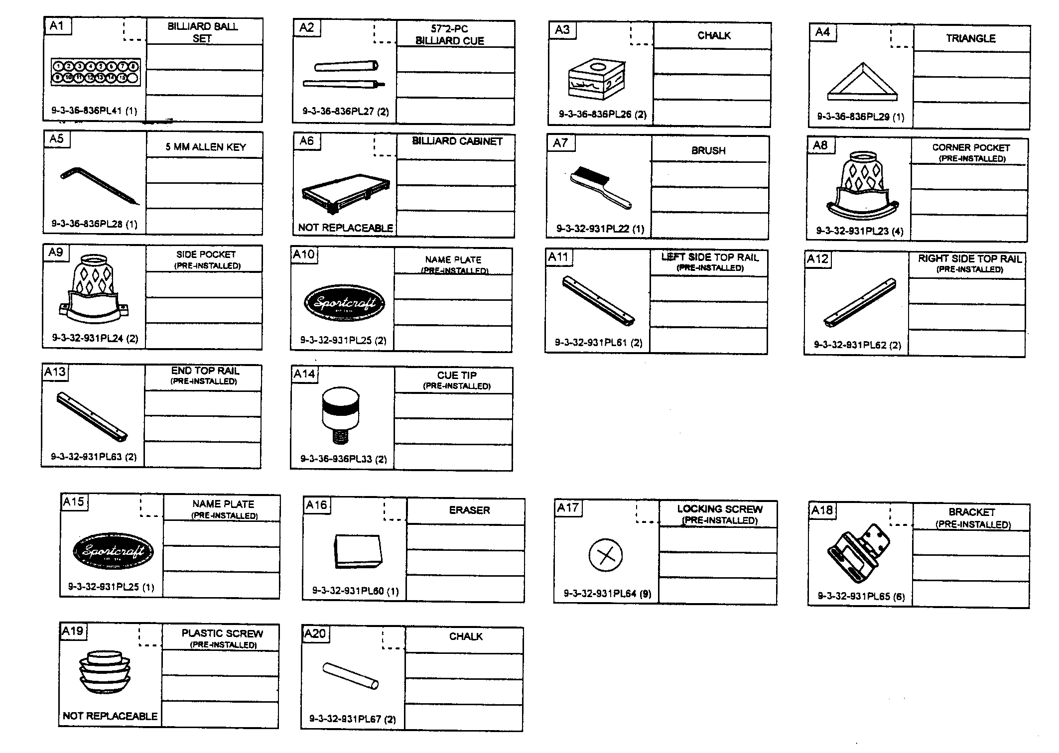 Sportcraft 1-1-32-931PL accessories diagram