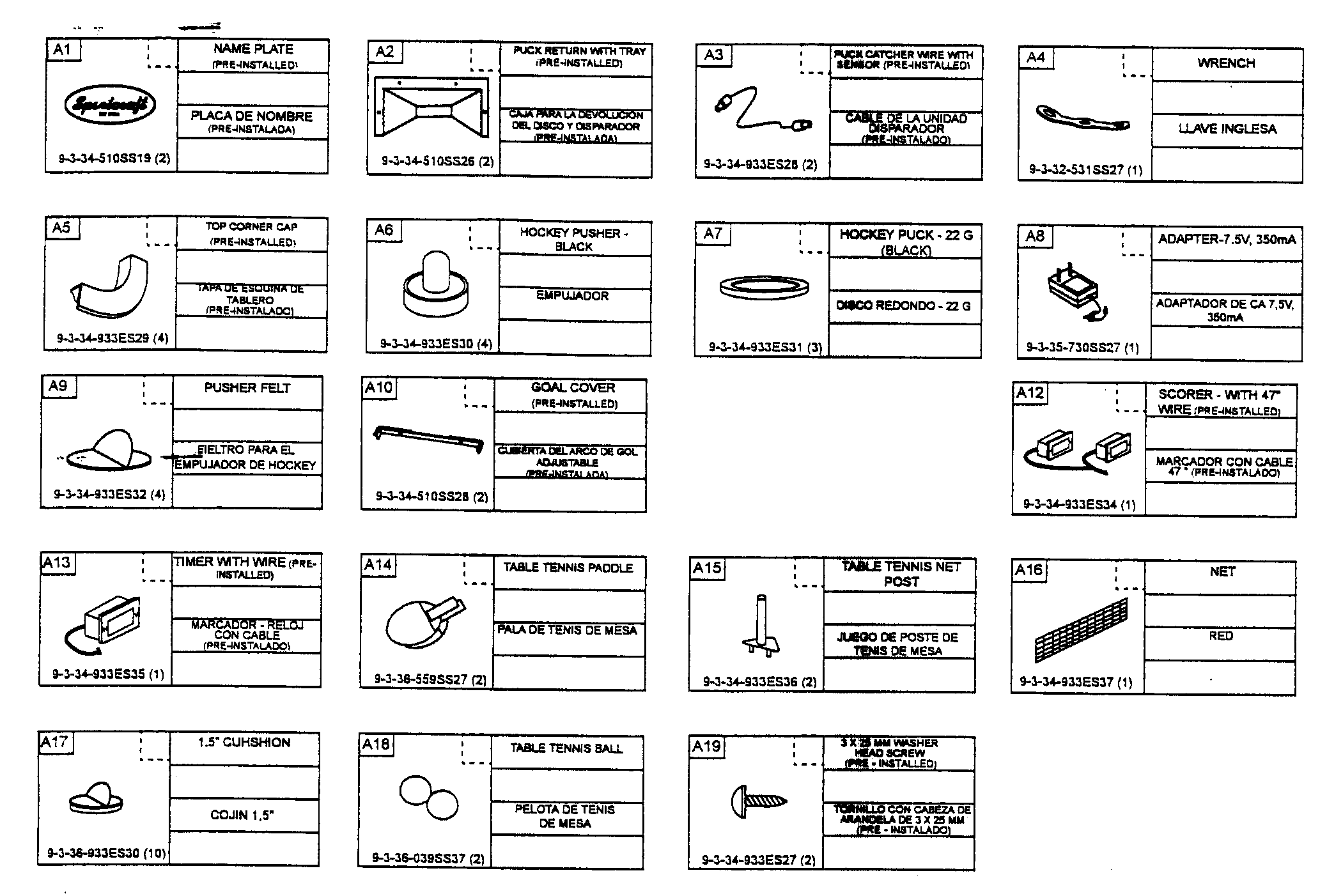 Sportcraft 1-1-34-933ES accessories diagram