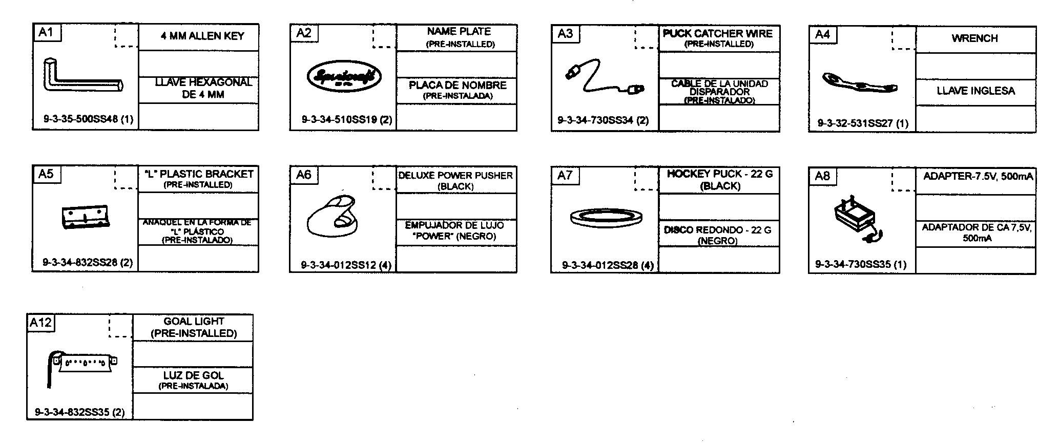 Sportcraft 1-1-34-832SS accessories diagram