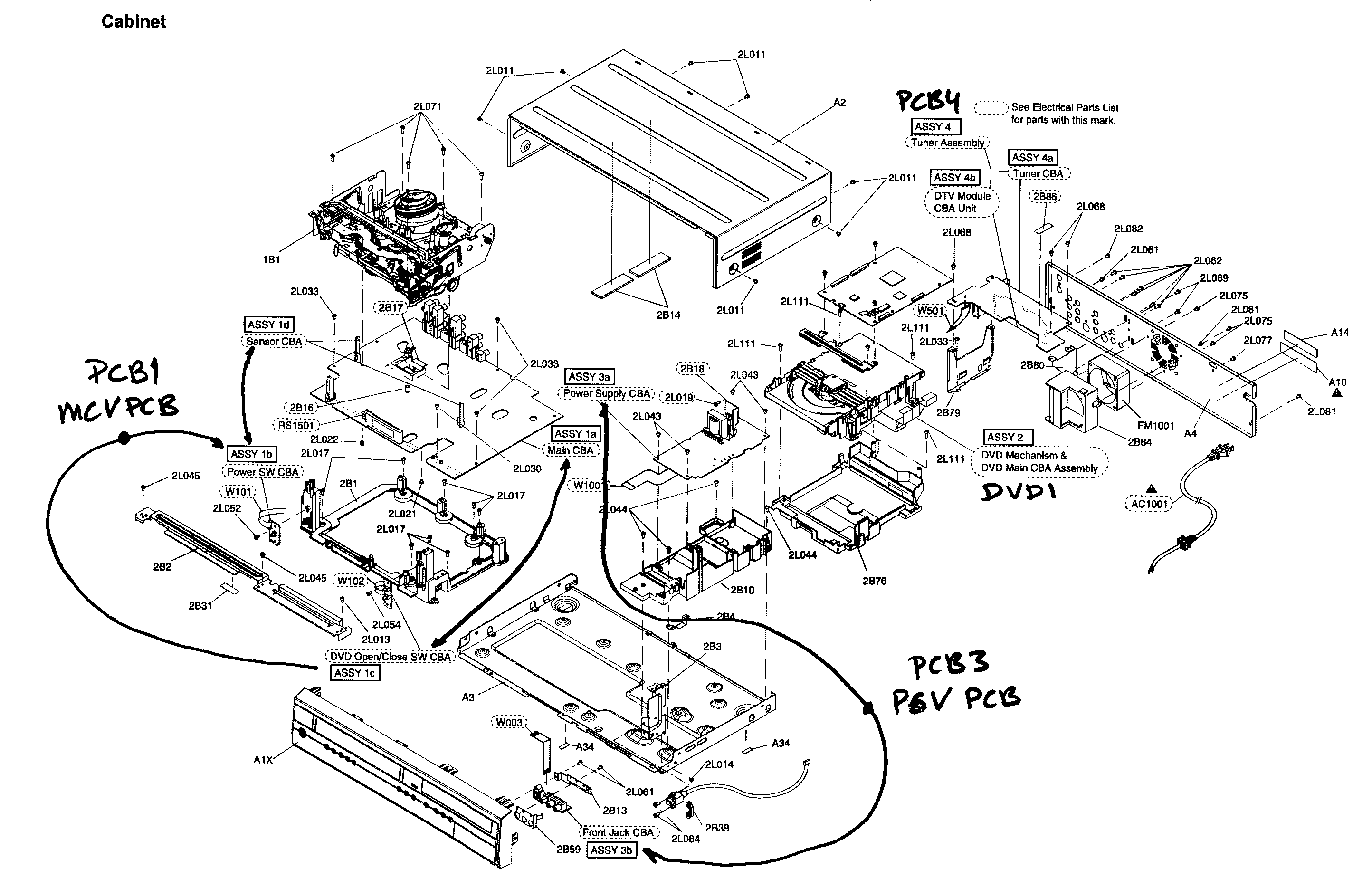 Philips DVDR3545V/37 cabinet parts diagram