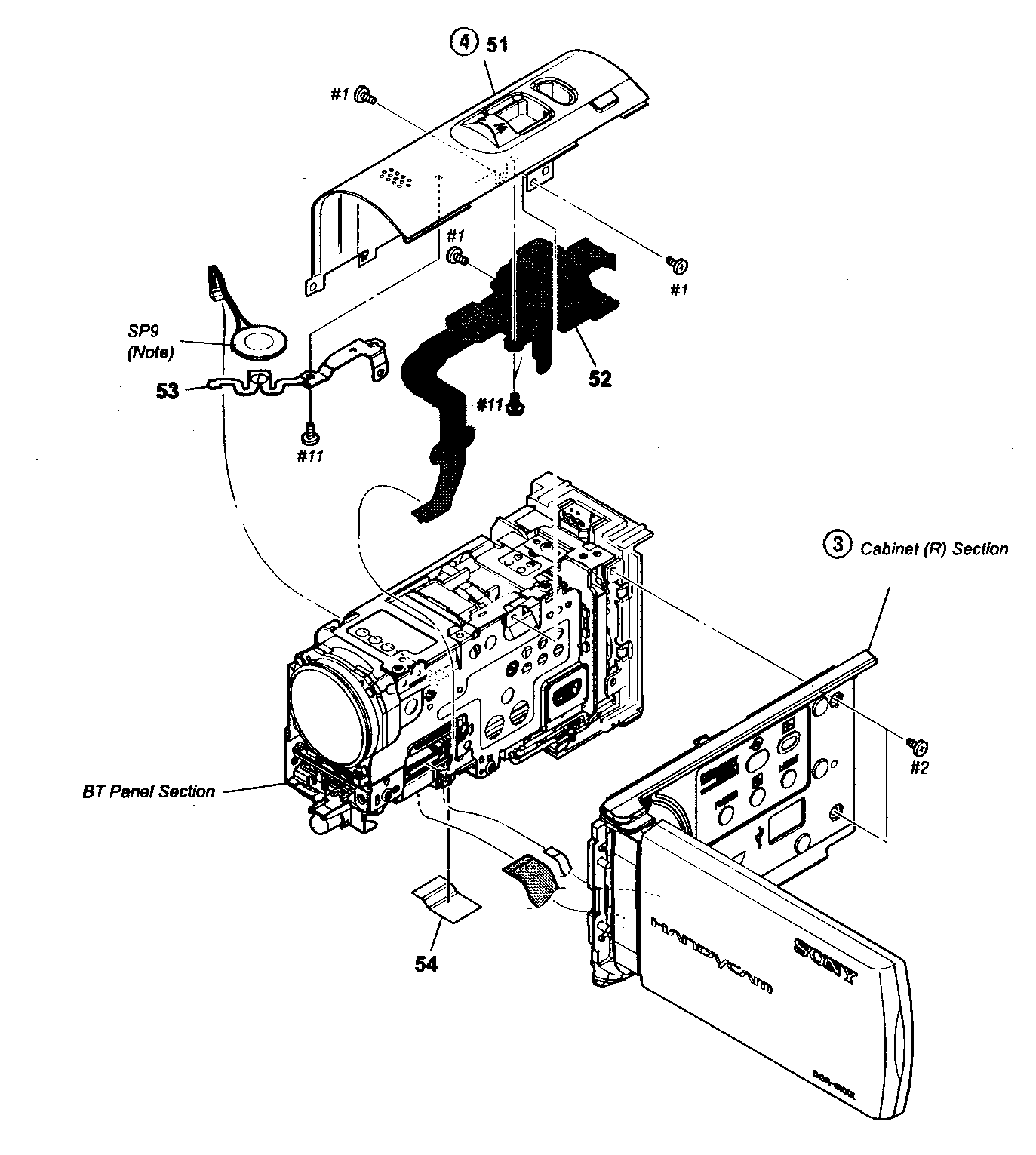 Sony DCR-SX43S top cabinet diagram