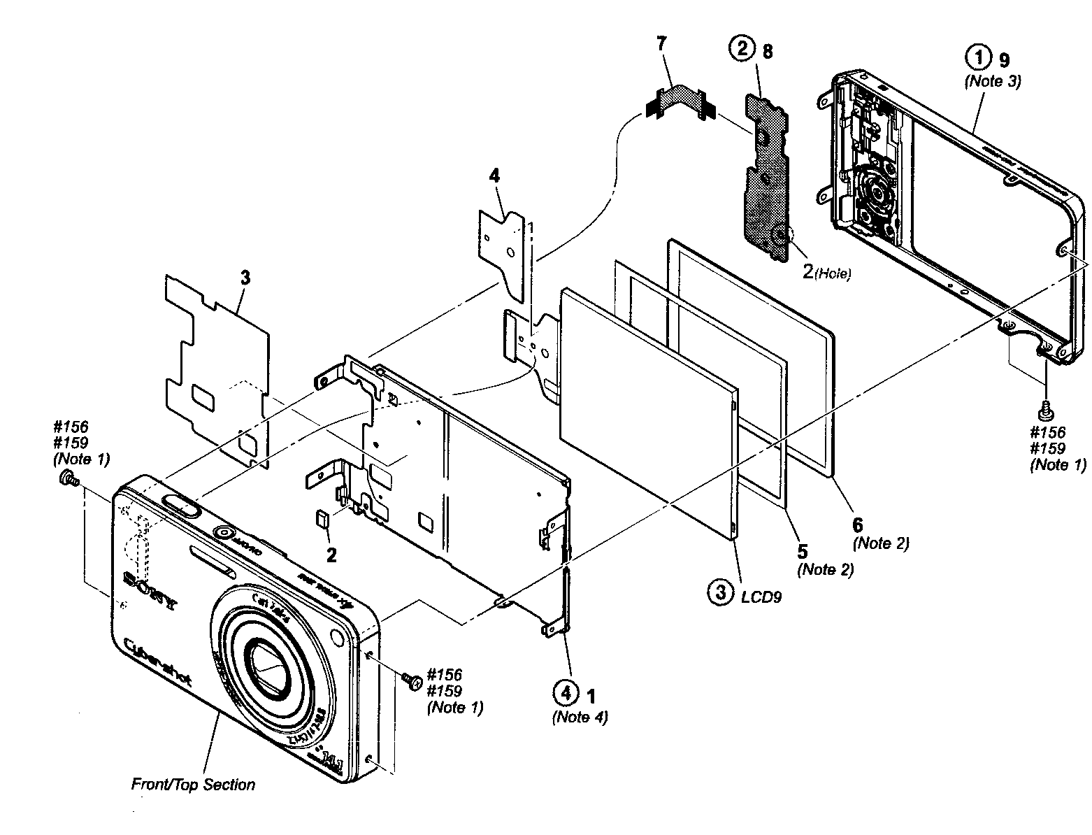 Sony DSC-W350S rear assy diagram