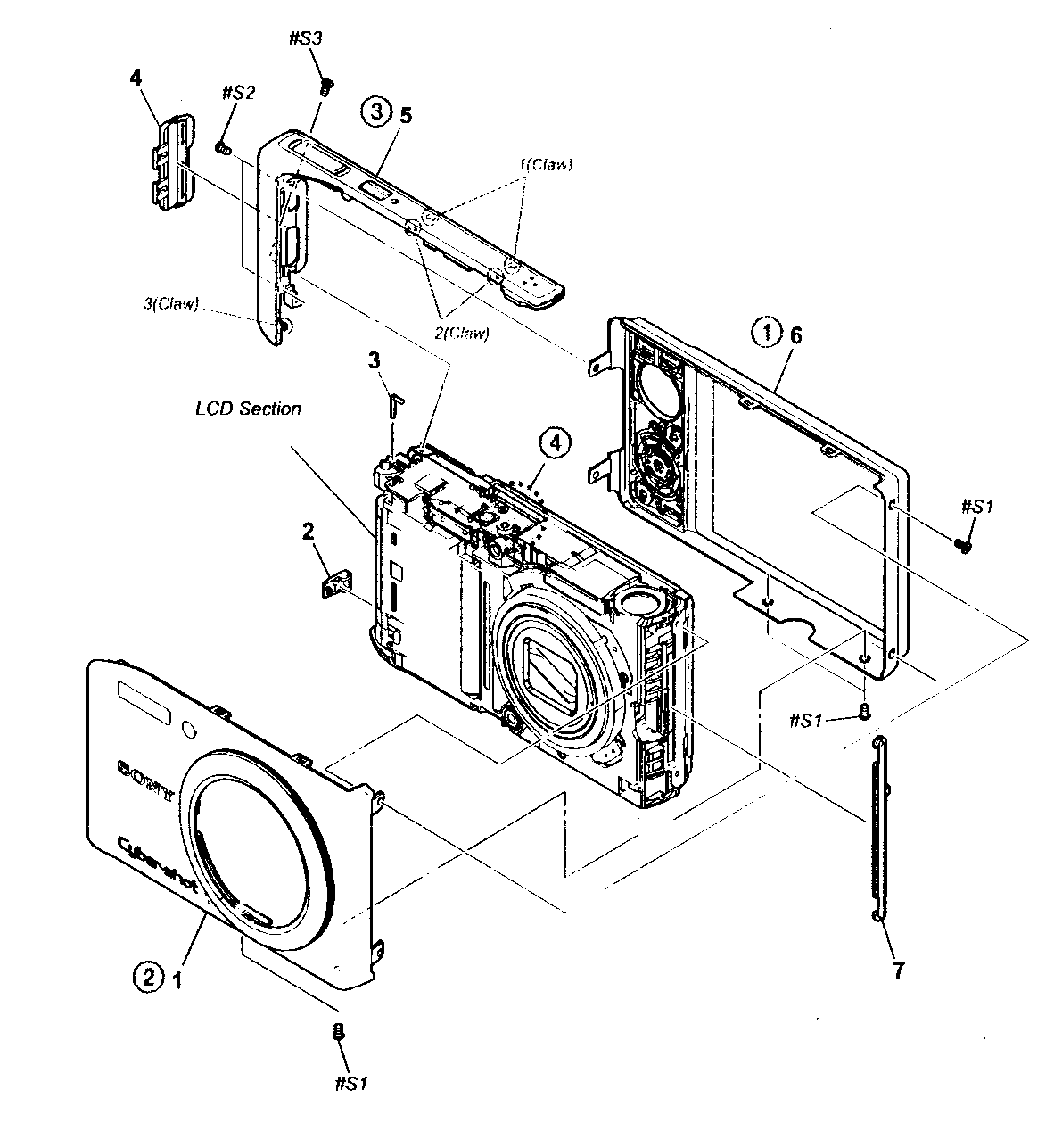 Sony DSC-W370G cabinet assy diagram