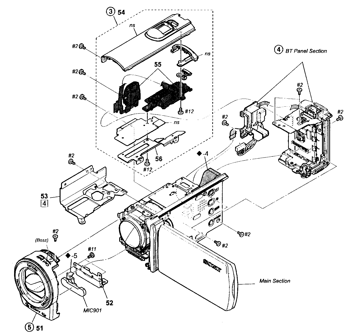 Sony HDR-CX110 top/fr assy diagram