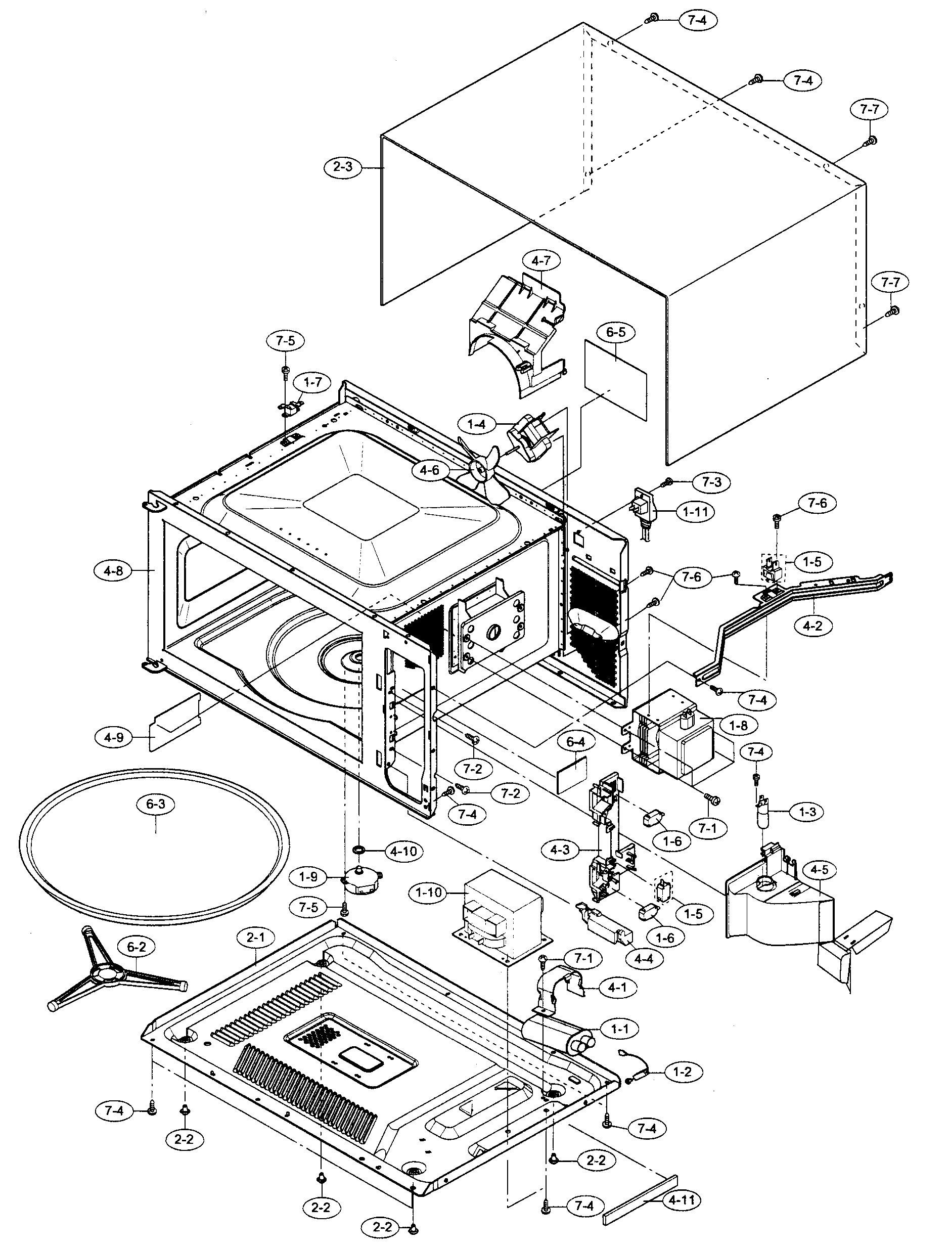 Sharp R-402JW cabinet parts diagram