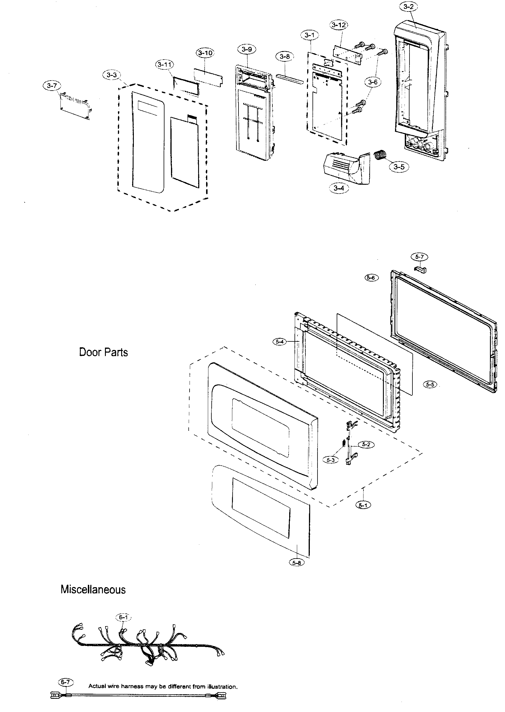 Sharp R-402JW door/controls diagram
